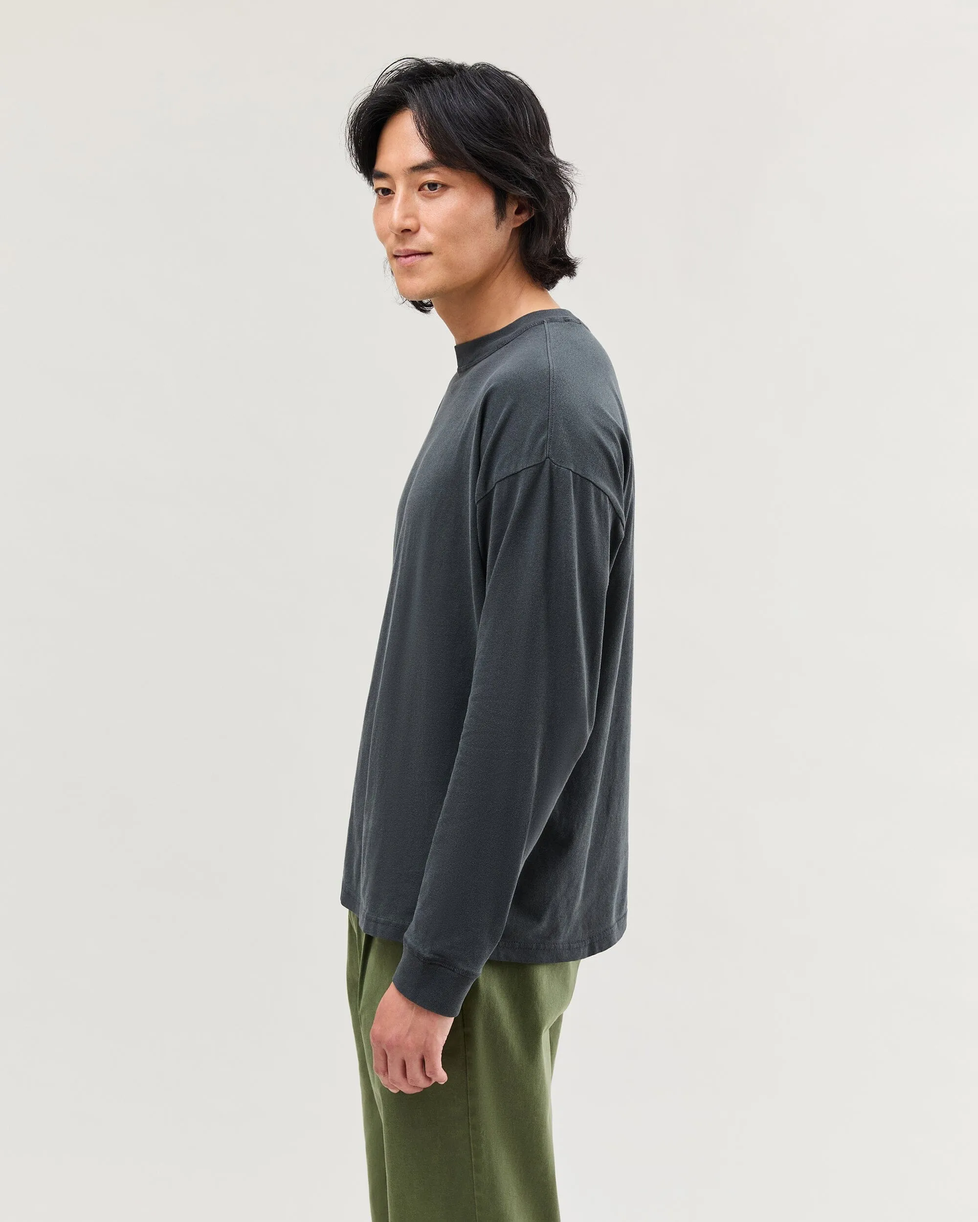 Mens Relaxed Long Sleeve Tee - Pigment Dye Jersey - Stretch Limo sold by Andie product image thumbnail 3