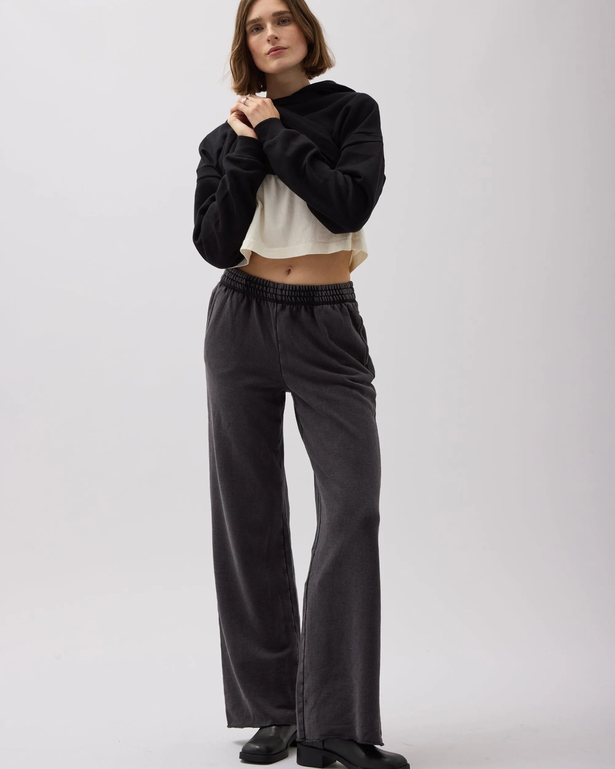 Womens Recycled Fleece Wide Leg Pant - Recycled Fleece - Mineral Black sold by Andie