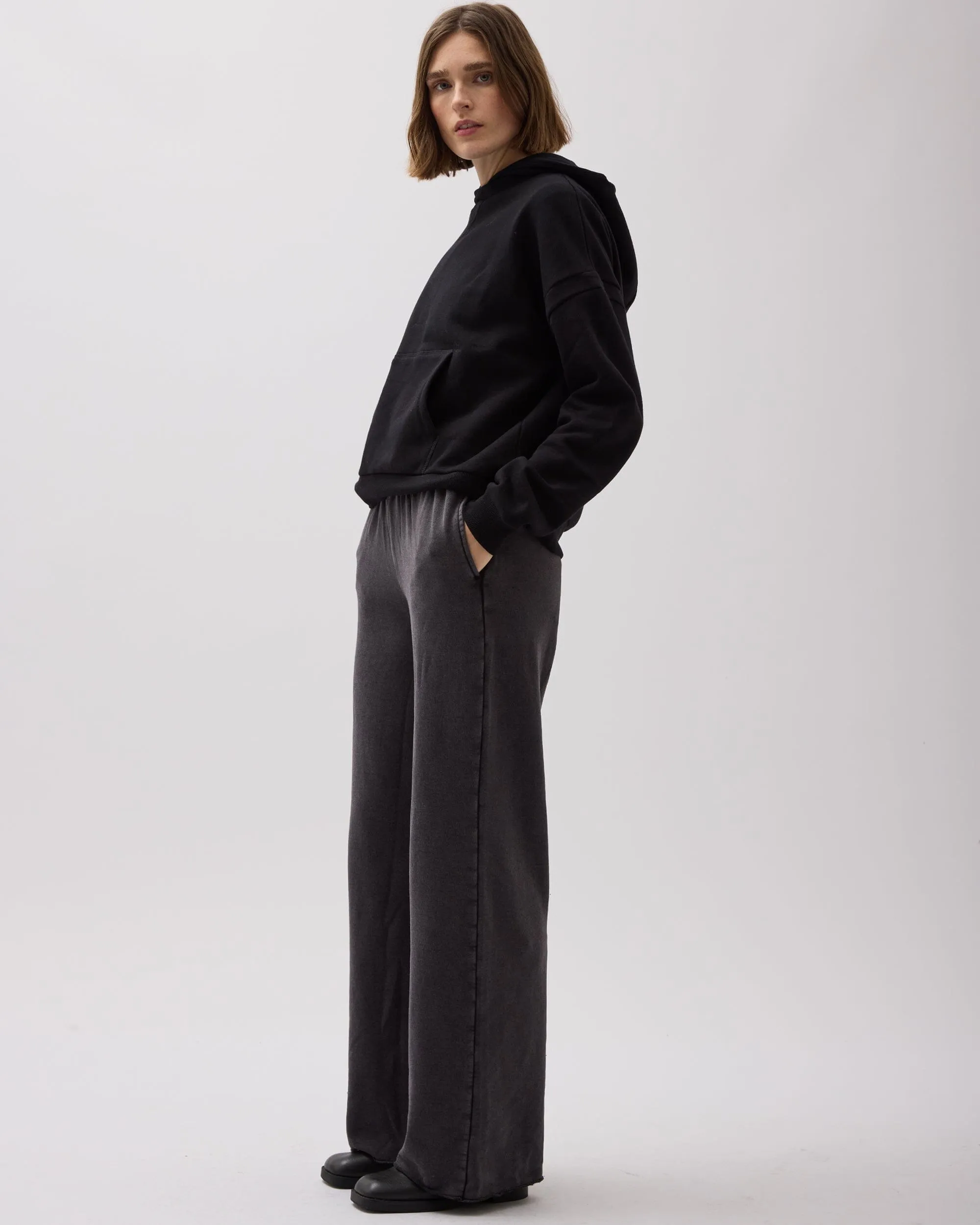Womens Recycled Fleece Wide Leg Pant - Recycled Fleece - Mineral Black sold by Andie product image thumbnail 5