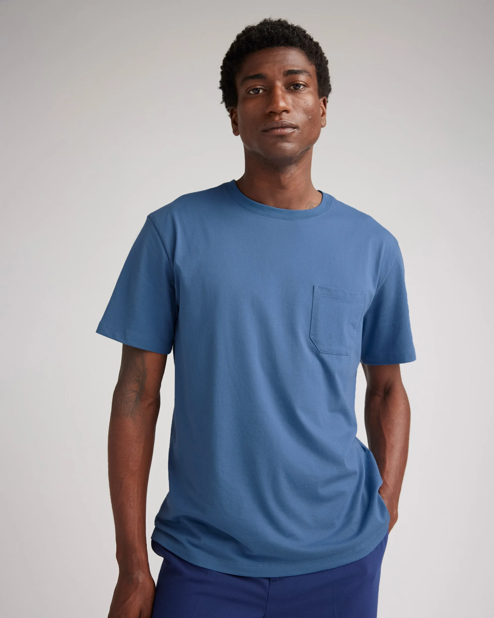Mens Pima Pocket Tee - Pima Cotton Jersey - Blue Horizon sold by Andie