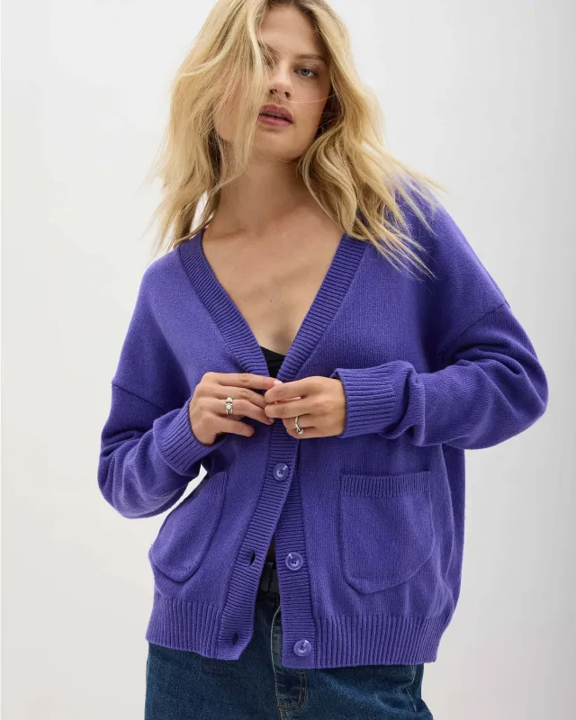 Womens Alexa Lightweight Cardigan - Cotton Sweater Knit - Purple Pop sold by Andie