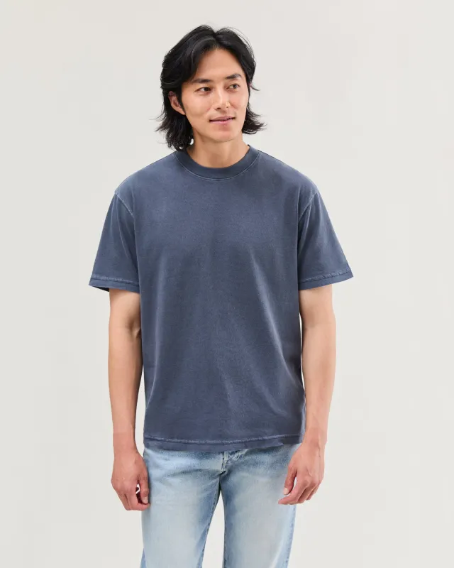 Mens Relaxed Short Sleeve Tee - Pigment Dye Jersey - Blue Steel sold by Andie