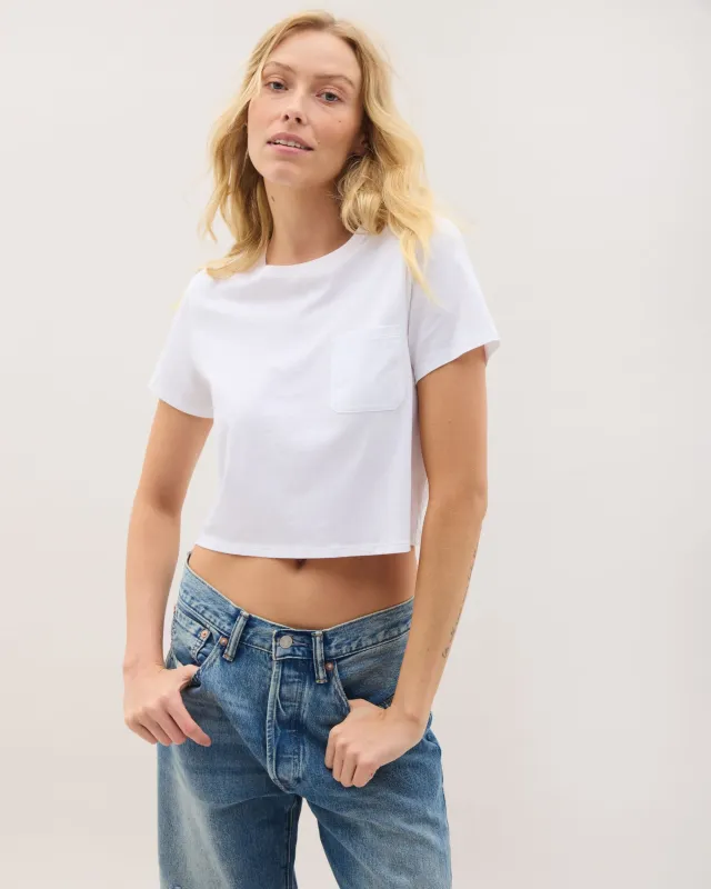 Womens Pima Boxy Crop Tee - Pima Cotton Jersey - White sold by Andie