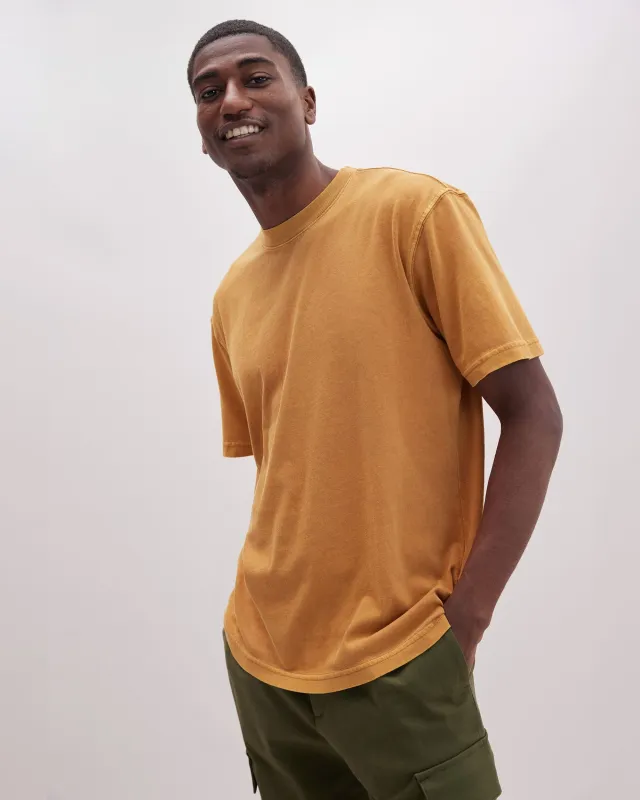 Mens Relaxed Short Sleeve Tee - Pigment Dye Jersey - Gold Spice sold by Andie