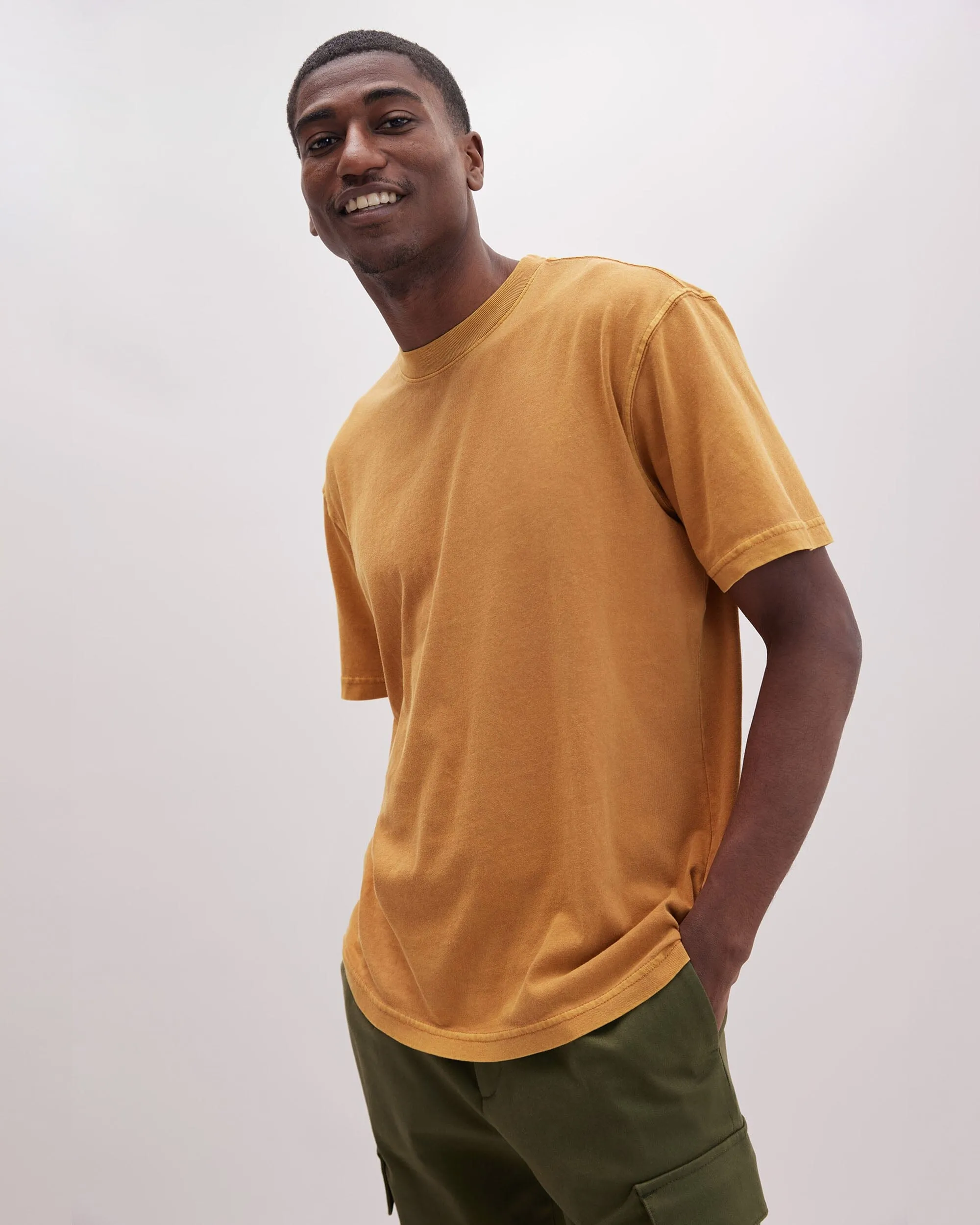 Mens Relaxed Short Sleeve Tee - Pigment Dye Jersey - Gold Spice sold by Andie