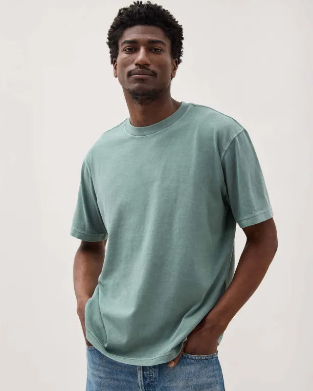 Mens Relaxed Short Sleeve Tee - Pigment Dye Jersey - Sage Leaf sold by Andie