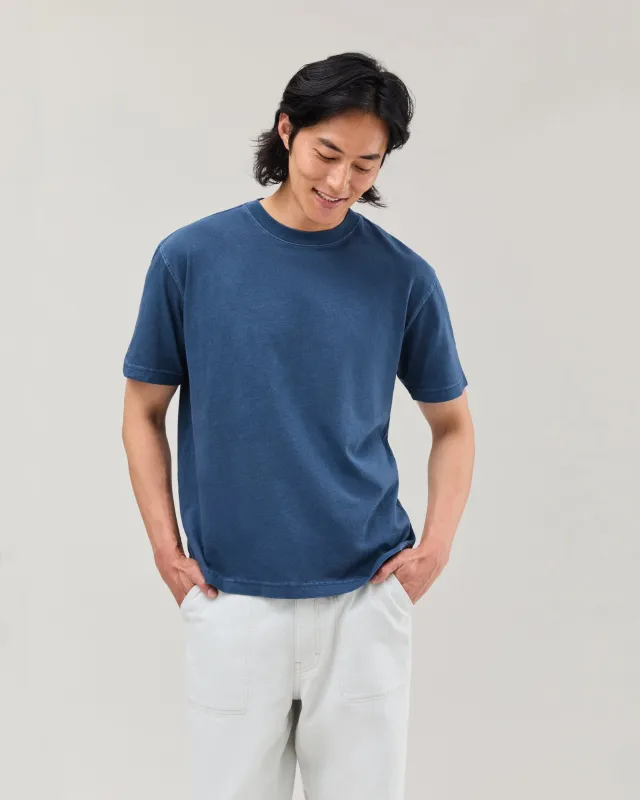 Mens Relaxed Short Sleeve Tee - Pigment Dye Jersey - Moonlit Ocean sold by Andie