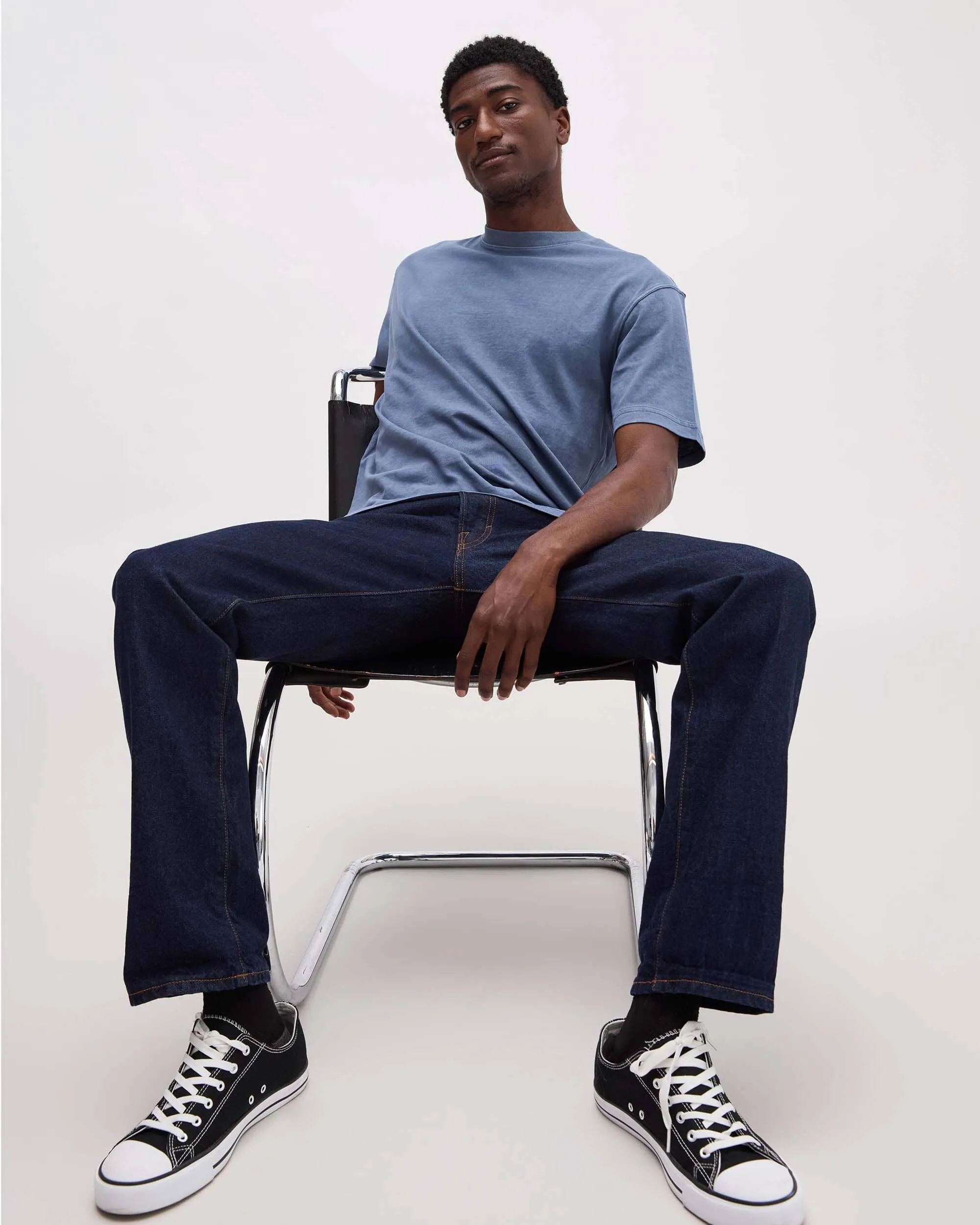 Mens Relaxed Short Sleeve Tee - Pigment Dye Jersey - Vintage Indigo sold by Andie product image thumbnail 4