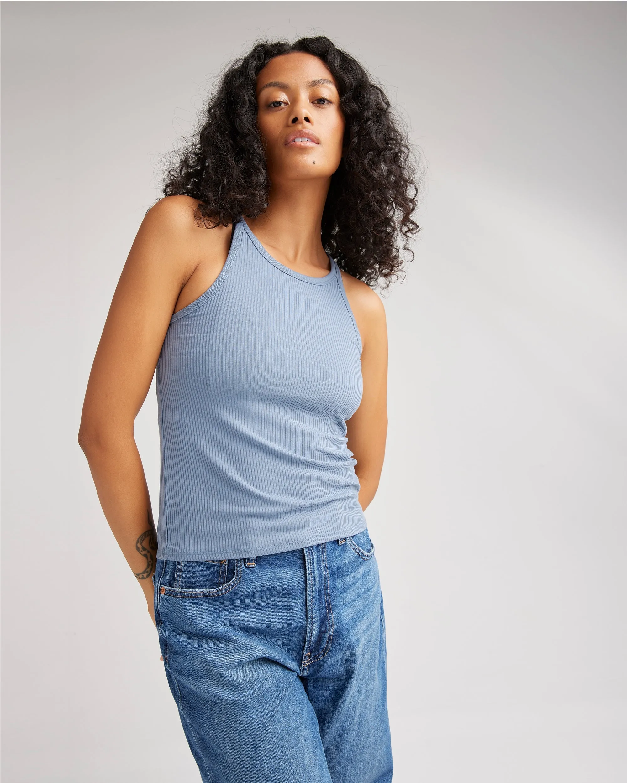 Womens Vintage Rib Tank - Lyocell Rib Knit - Blue Mirage sold by Andie product image thumbnail 4