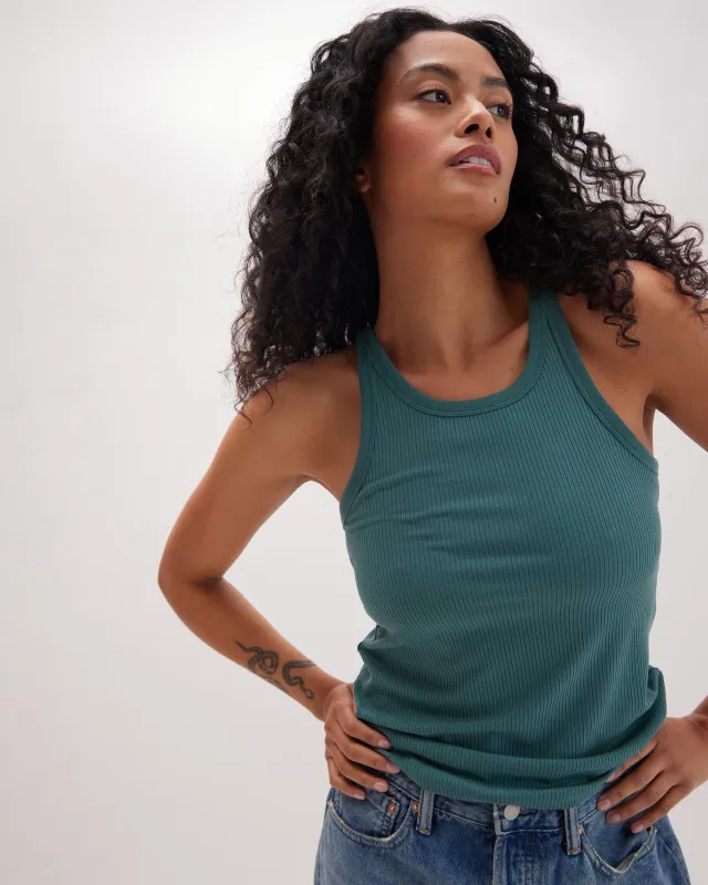 Womens Vintage Rib Tank - Lyocell Rib Knit - Mallard Green made by Richer Poorer
