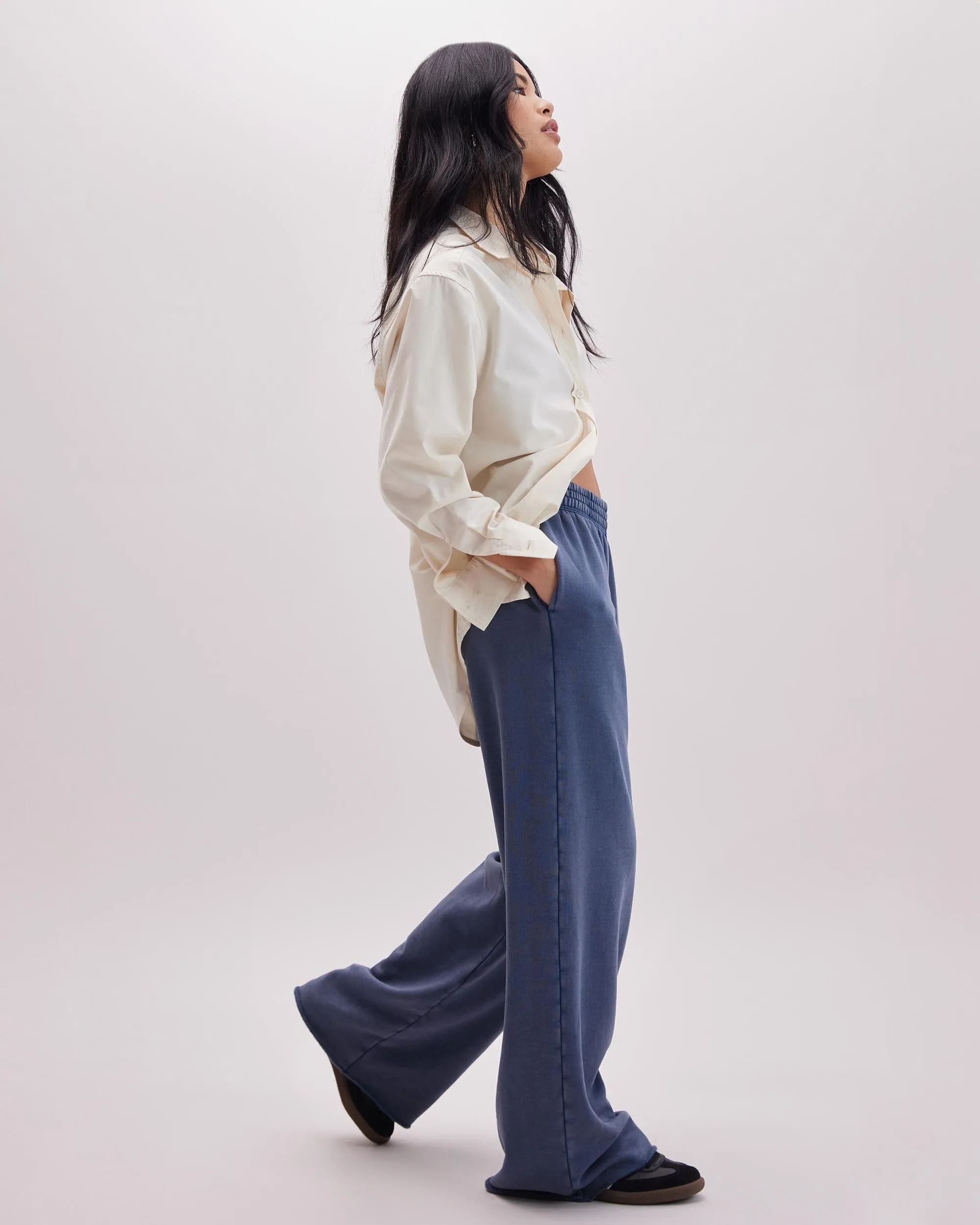 Womens Recycled Fleece Wide Leg Pant - Recycled Fleece - Mineral Blue sold by Andie product image thumbnail 4