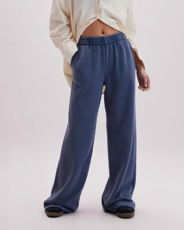 Womens Recycled Fleece Wide Leg Pant - Recycled Fleece - Mineral Blue sold by Andie