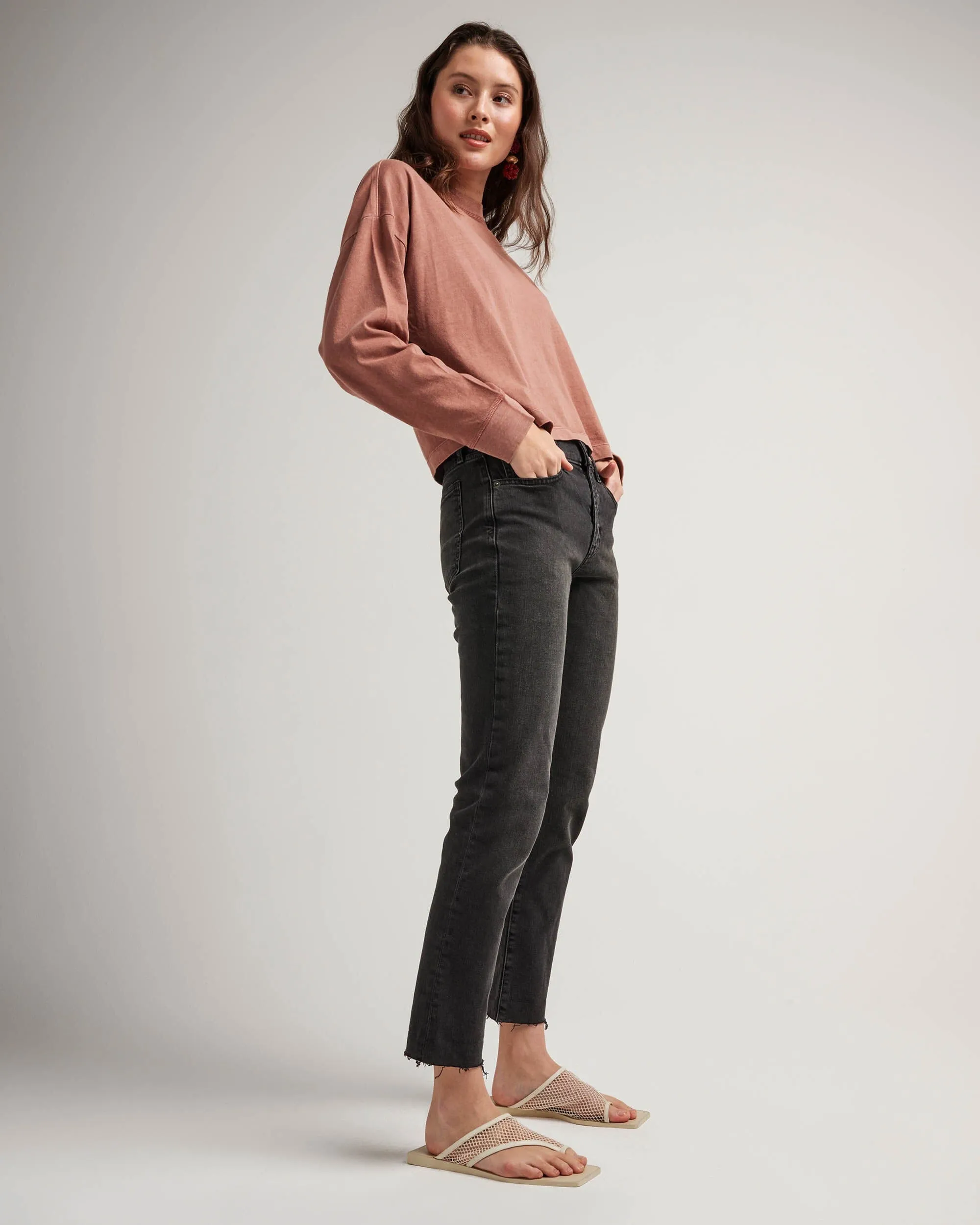 Womens Relaxed Crop Long Sleeve Tee - Pigment Dye Jersey - Russet sold by Andie product image thumbnail 4