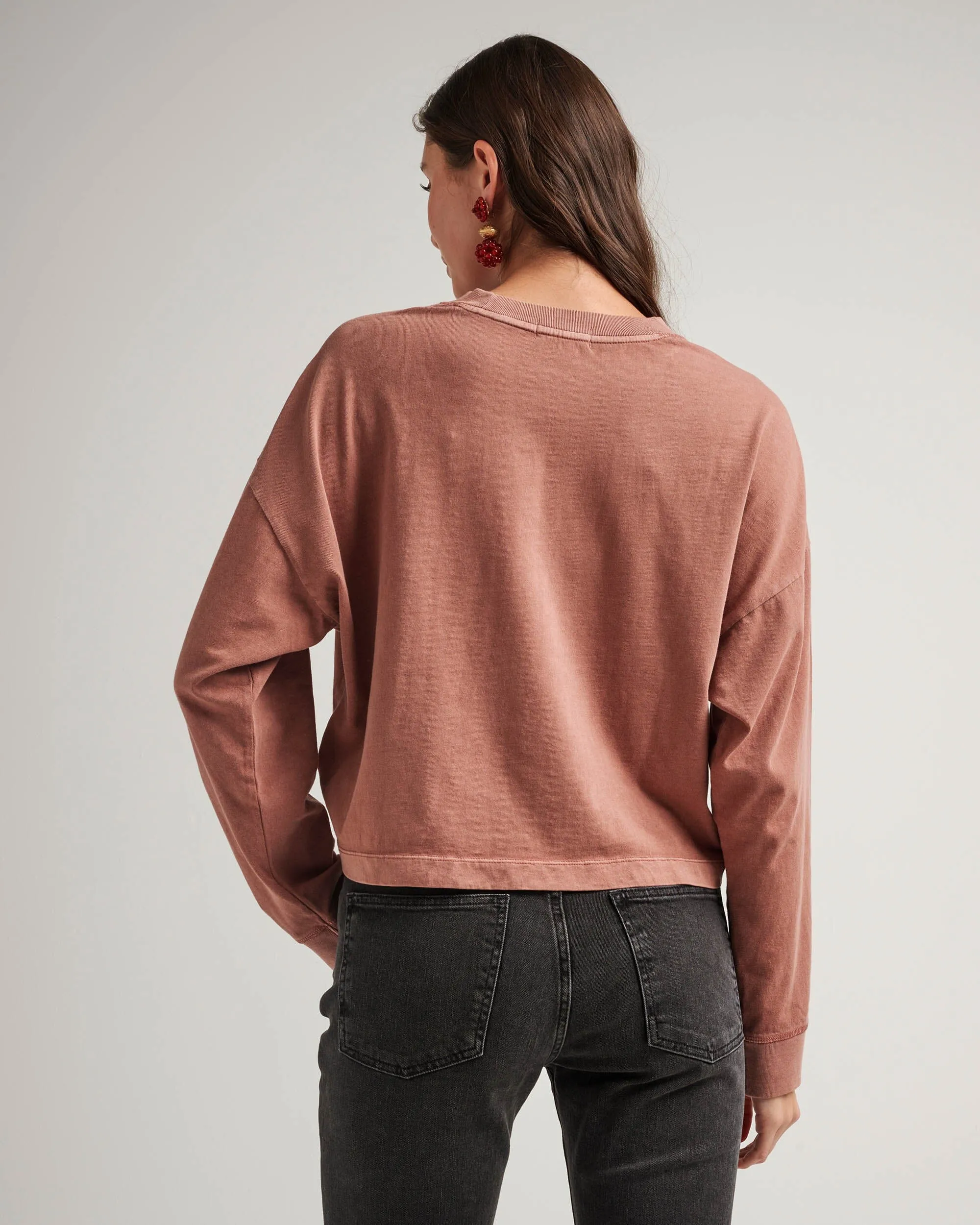 Womens Relaxed Crop Long Sleeve Tee - Pigment Dye Jersey - Russet sold by Andie product image thumbnail 2