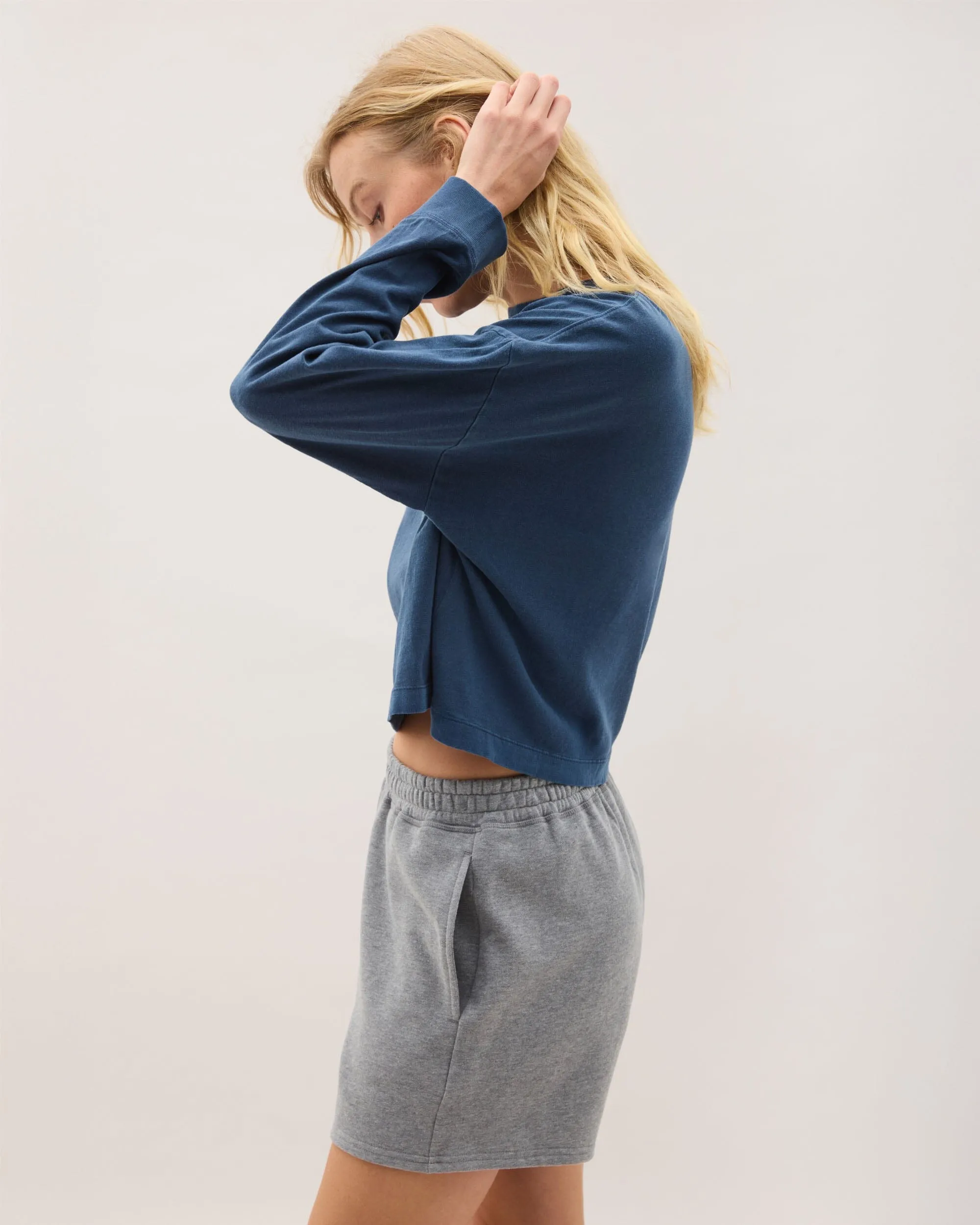 Womens Relaxed Crop Long Sleeve Tee - Pigment Dye Jersey - Moonlit Ocean sold by Andie product image thumbnail 3