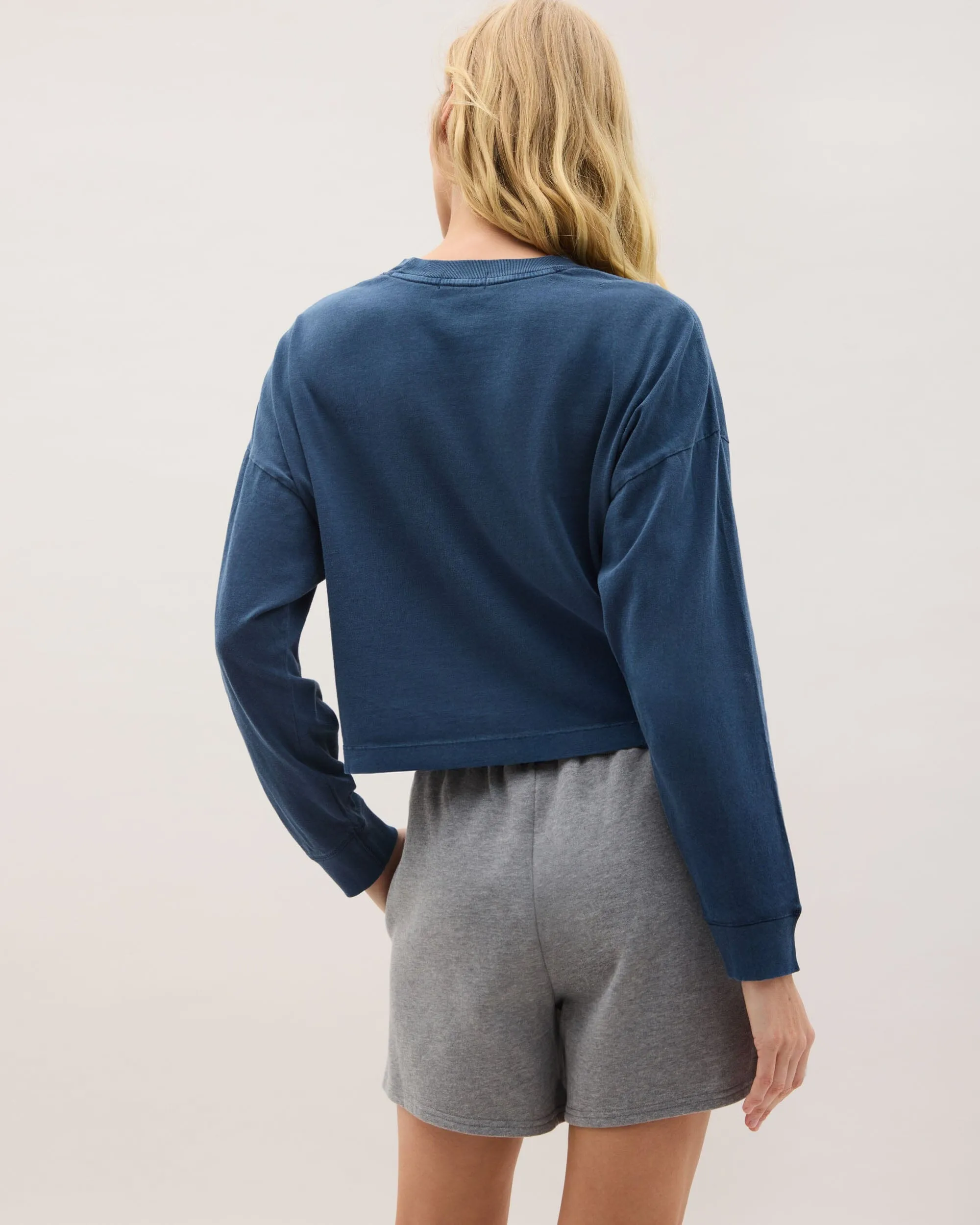 Womens Relaxed Crop Long Sleeve Tee - Pigment Dye Jersey - Moonlit Ocean sold by Andie product image thumbnail 4
