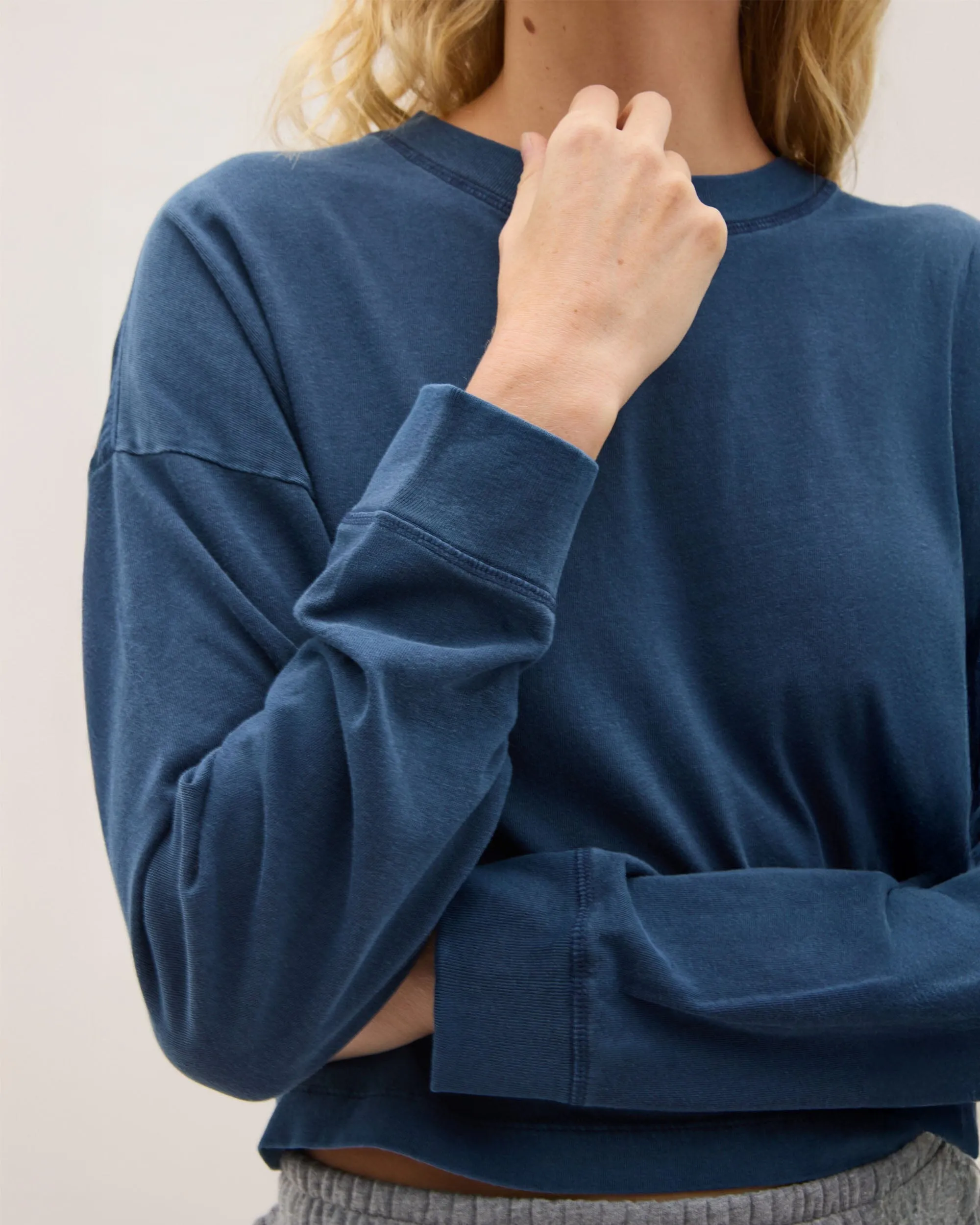 Womens Relaxed Crop Long Sleeve Tee - Pigment Dye Jersey - Moonlit Ocean sold by Andie product image thumbnail 5