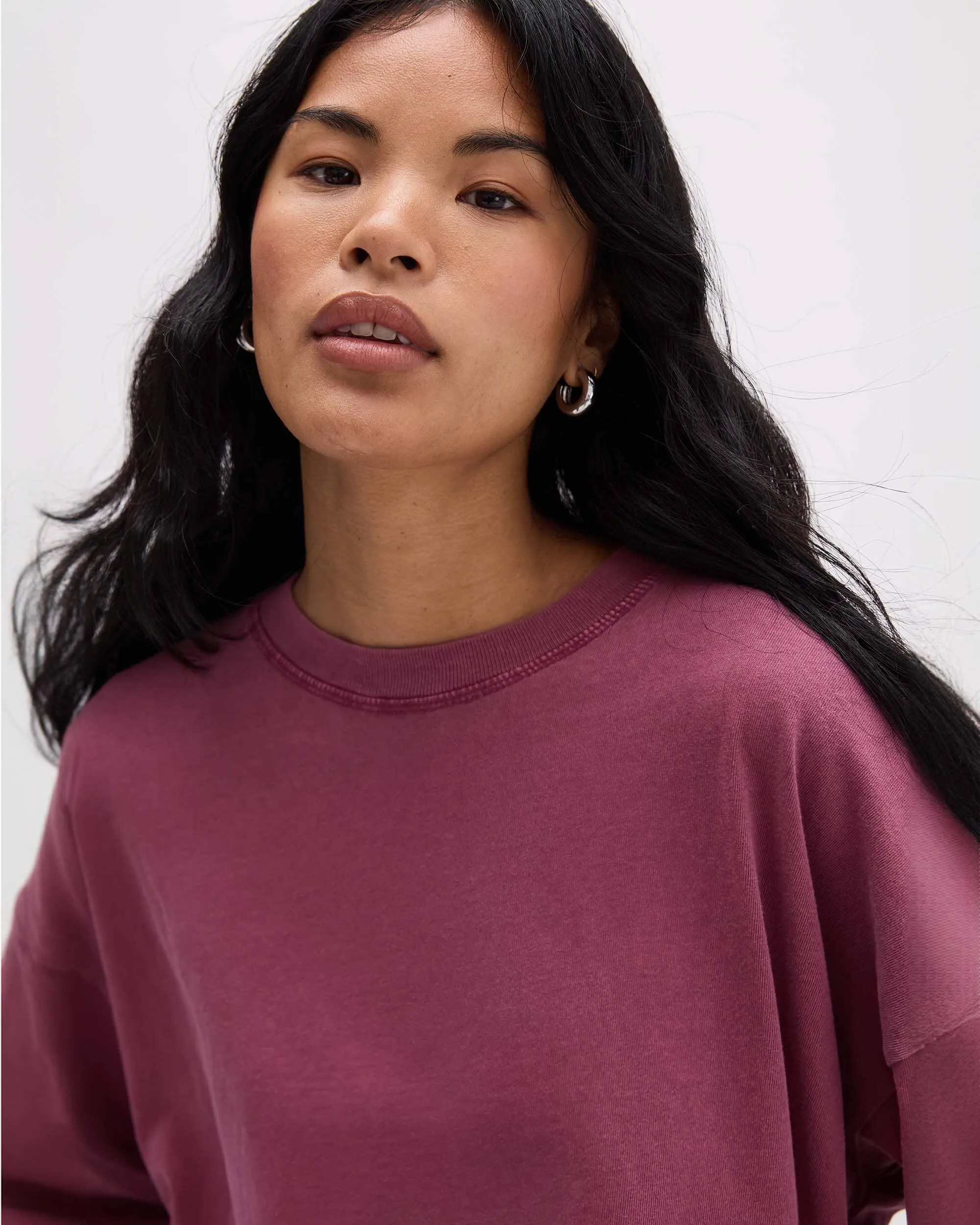 Womens Relaxed Crop Long Sleeve Tee - Pigment Dye Jersey - Burgundy sold by Andie product image thumbnail 5