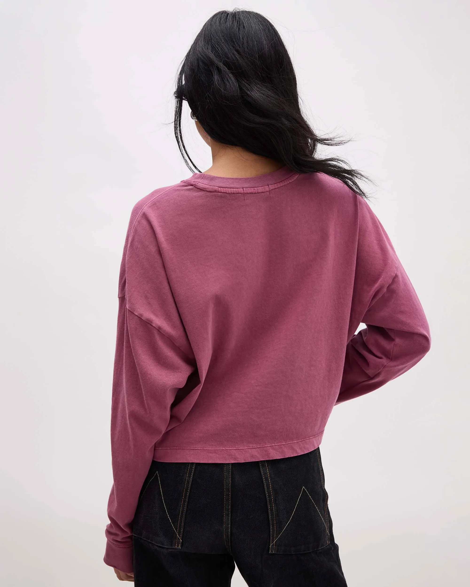 Womens Relaxed Crop Long Sleeve Tee - Pigment Dye Jersey - Burgundy sold by Andie product image thumbnail 3