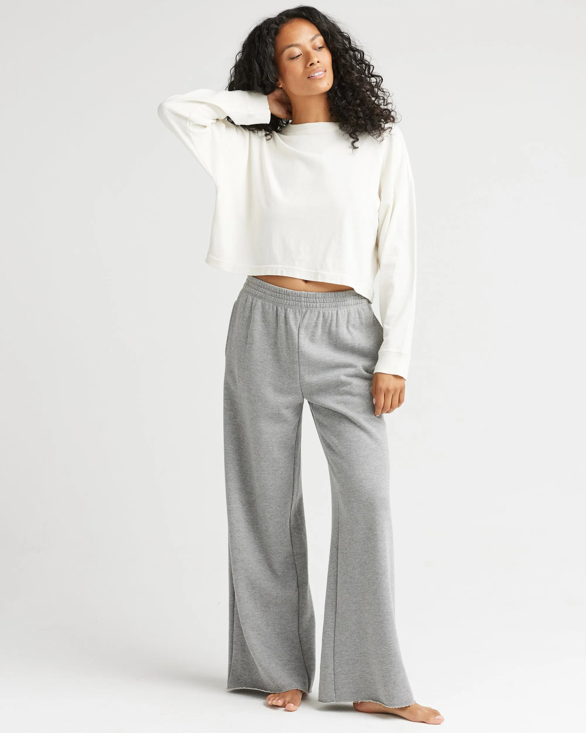 Womens Relaxed Crop Long Sleeve Tee - Pigment Dye Jersey - Bone sold by Andie product image thumbnail 4