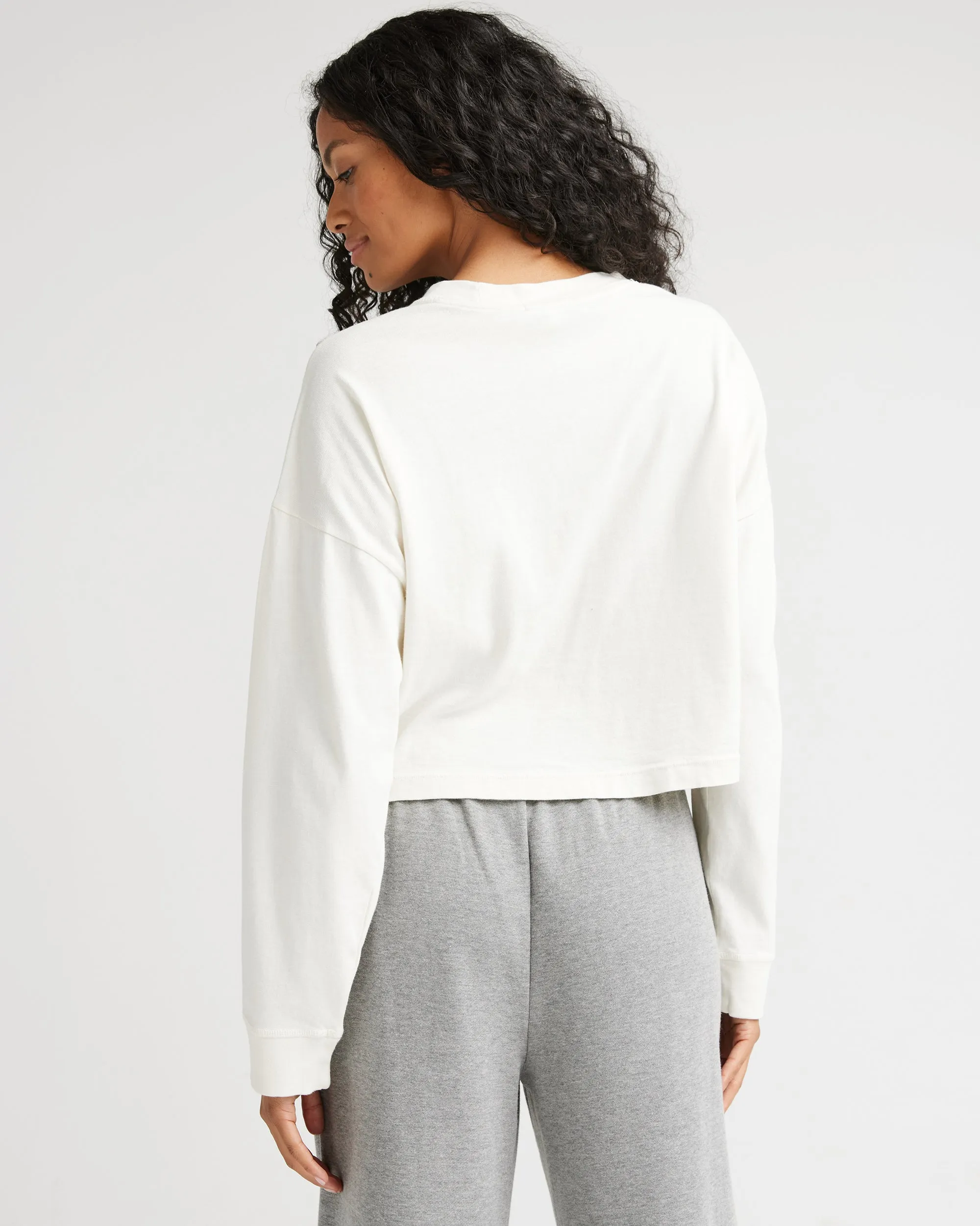 Womens Relaxed Crop Long Sleeve Tee - Pigment Dye Jersey - Bone sold by Andie product image thumbnail 5