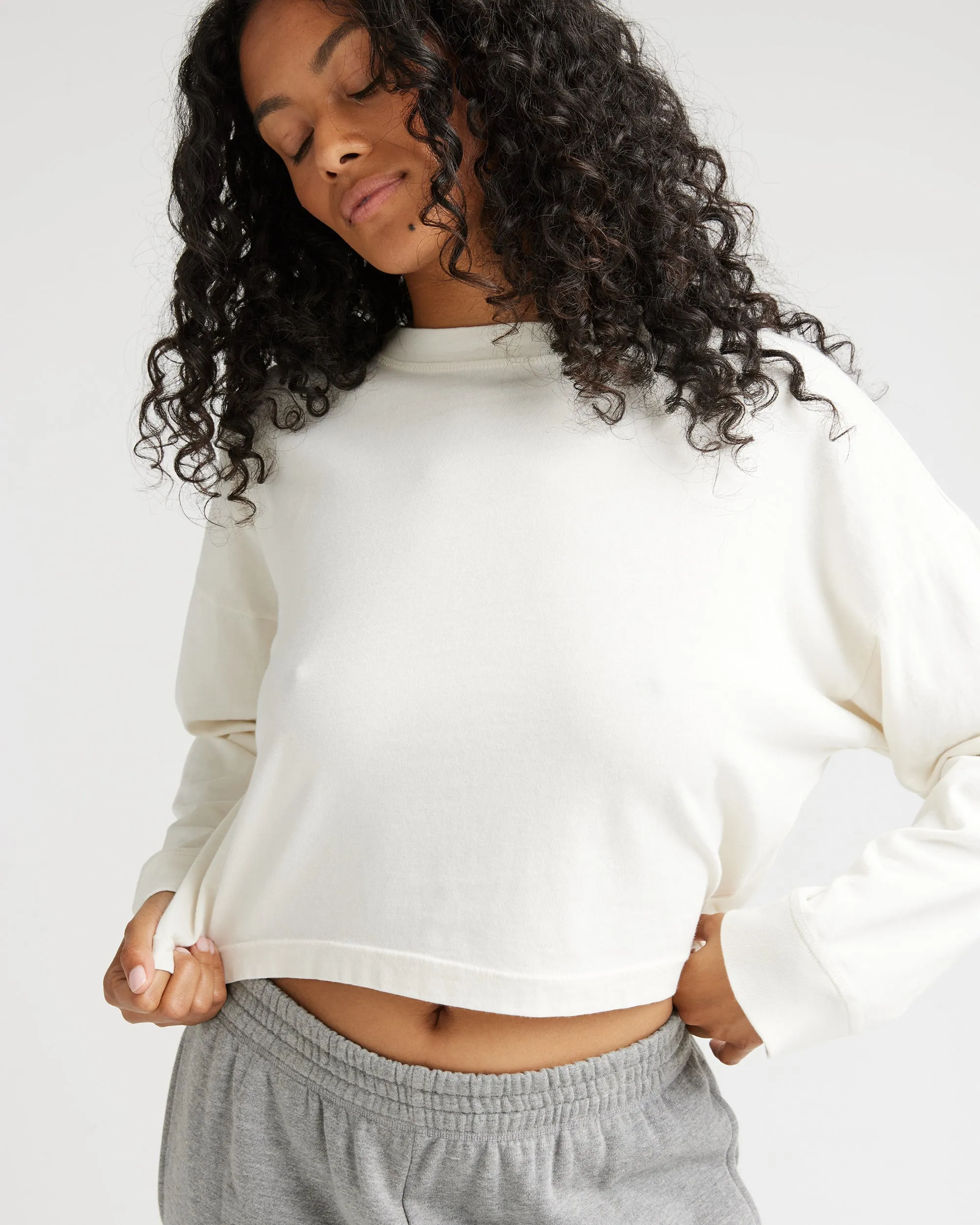 Womens Relaxed Crop Long Sleeve Tee - Pigment Dye Jersey - Bone sold by Andie product image thumbnail 2