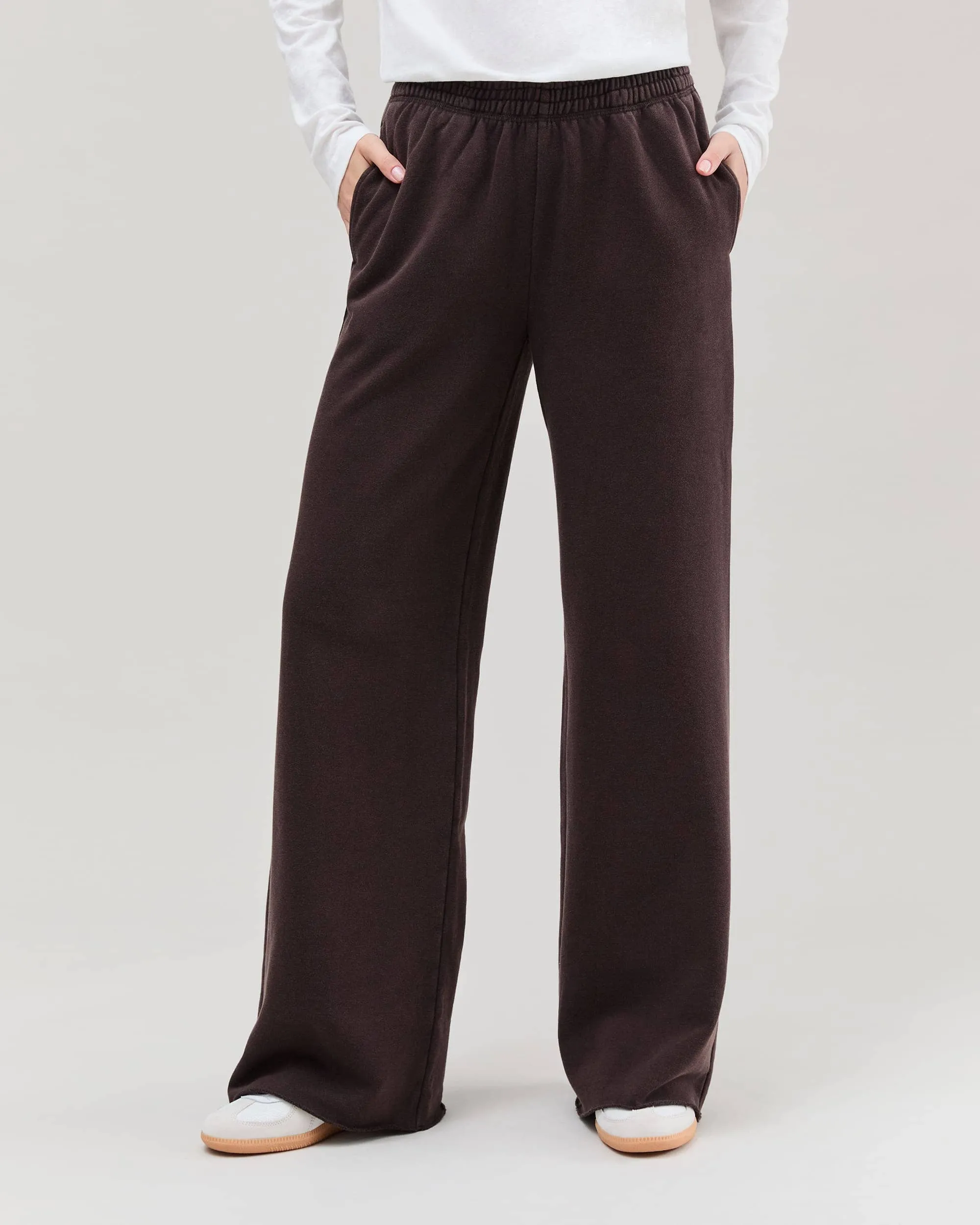 Womens Recycled Fleece Wide Leg Pant - Recycled Fleece - Mineral Ganache sold by Andie