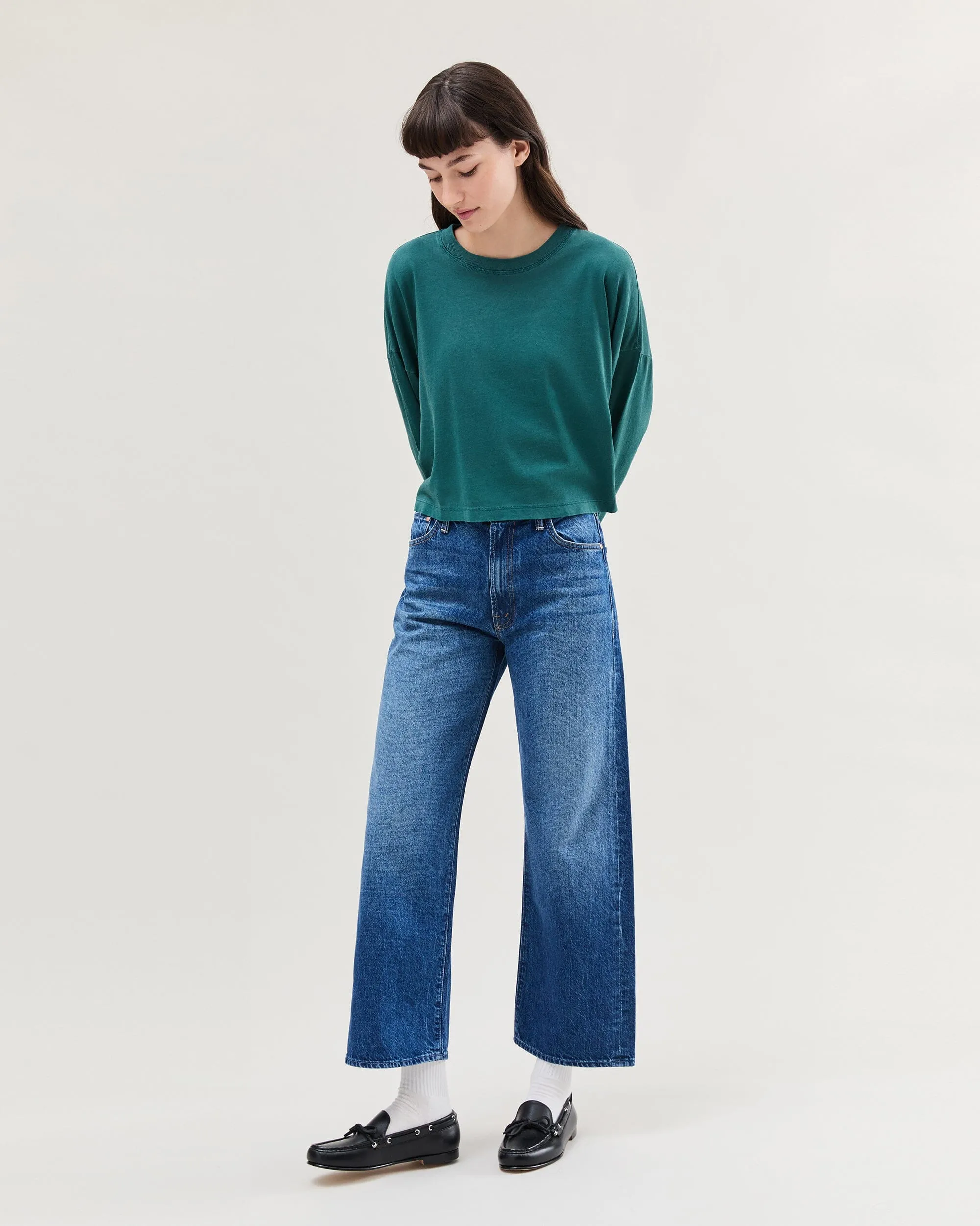 Womens Relaxed Crop Long Sleeve Tee - Pigment Dye Jersey - Rainforest sold by Andie product image thumbnail 2