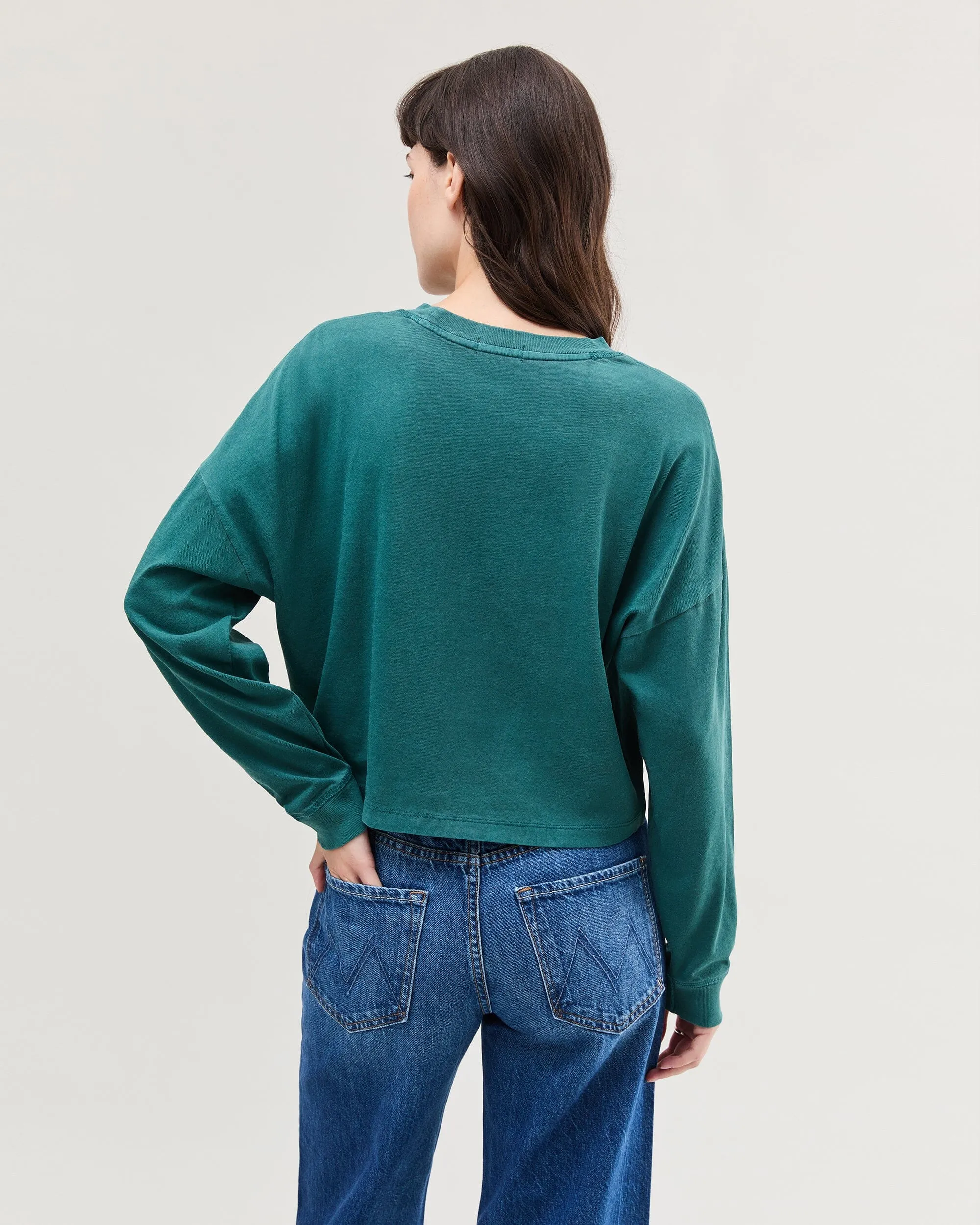 Womens Relaxed Crop Long Sleeve Tee - Pigment Dye Jersey - Rainforest sold by Andie product image thumbnail 4
