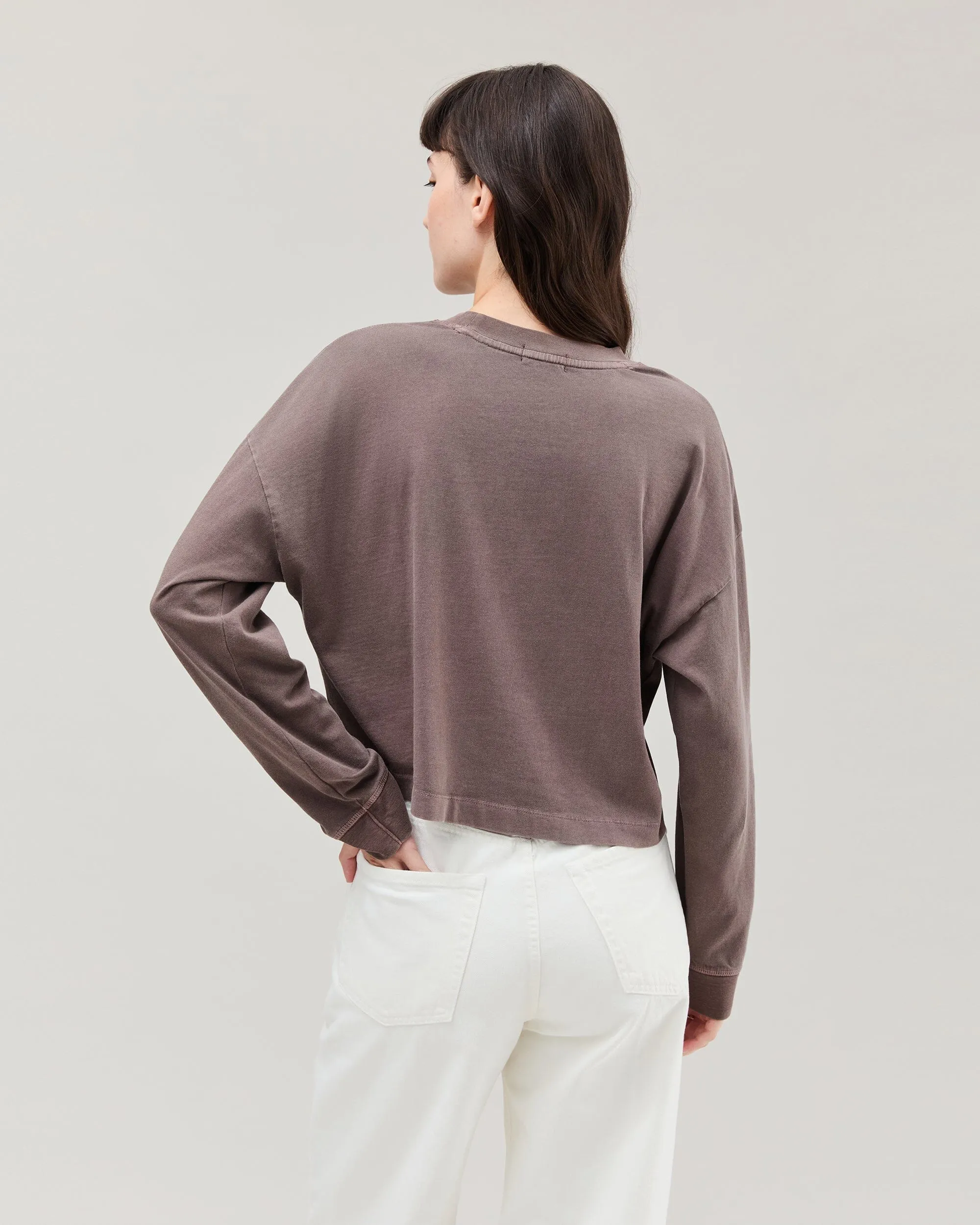Womens Relaxed Crop Long Sleeve Tee - Pigment Dye Jersey - Mole sold by Andie product image thumbnail 4