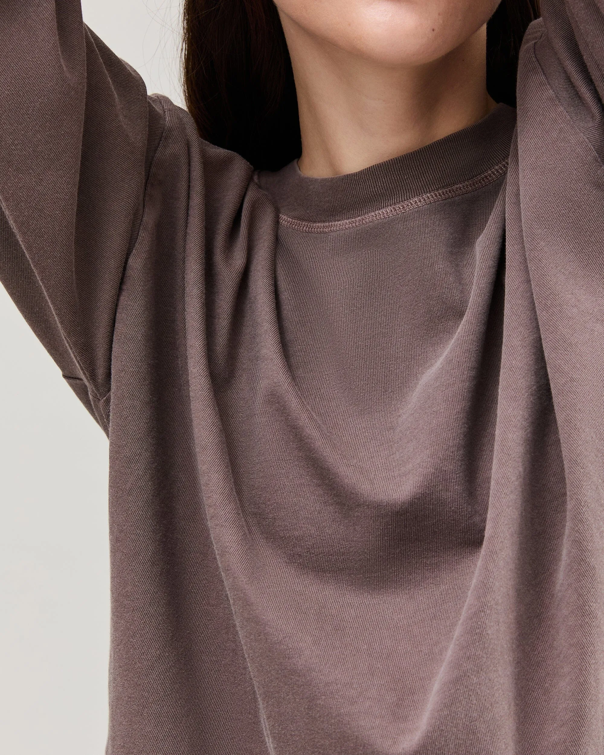 Womens Relaxed Crop Long Sleeve Tee - Pigment Dye Jersey - Mole sold by Andie product image thumbnail 5