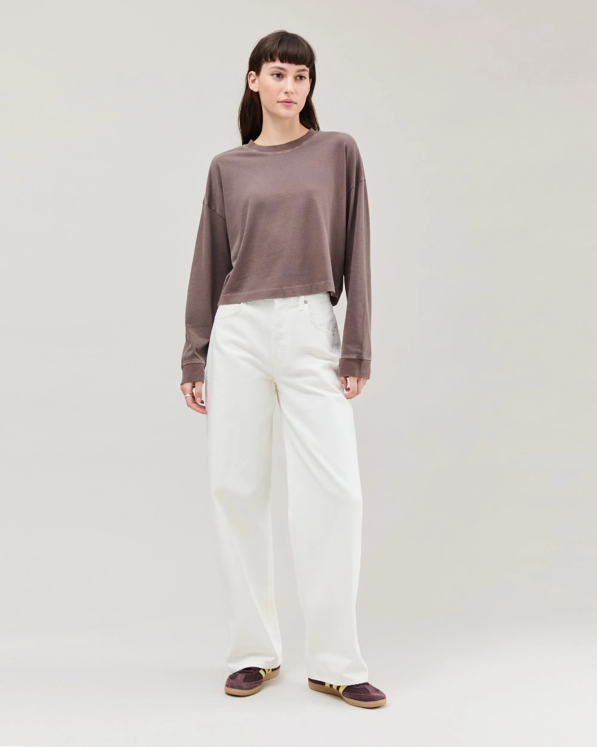 Womens Relaxed Crop Long Sleeve Tee - Pigment Dye Jersey - Mole sold by Andie product image thumbnail 2