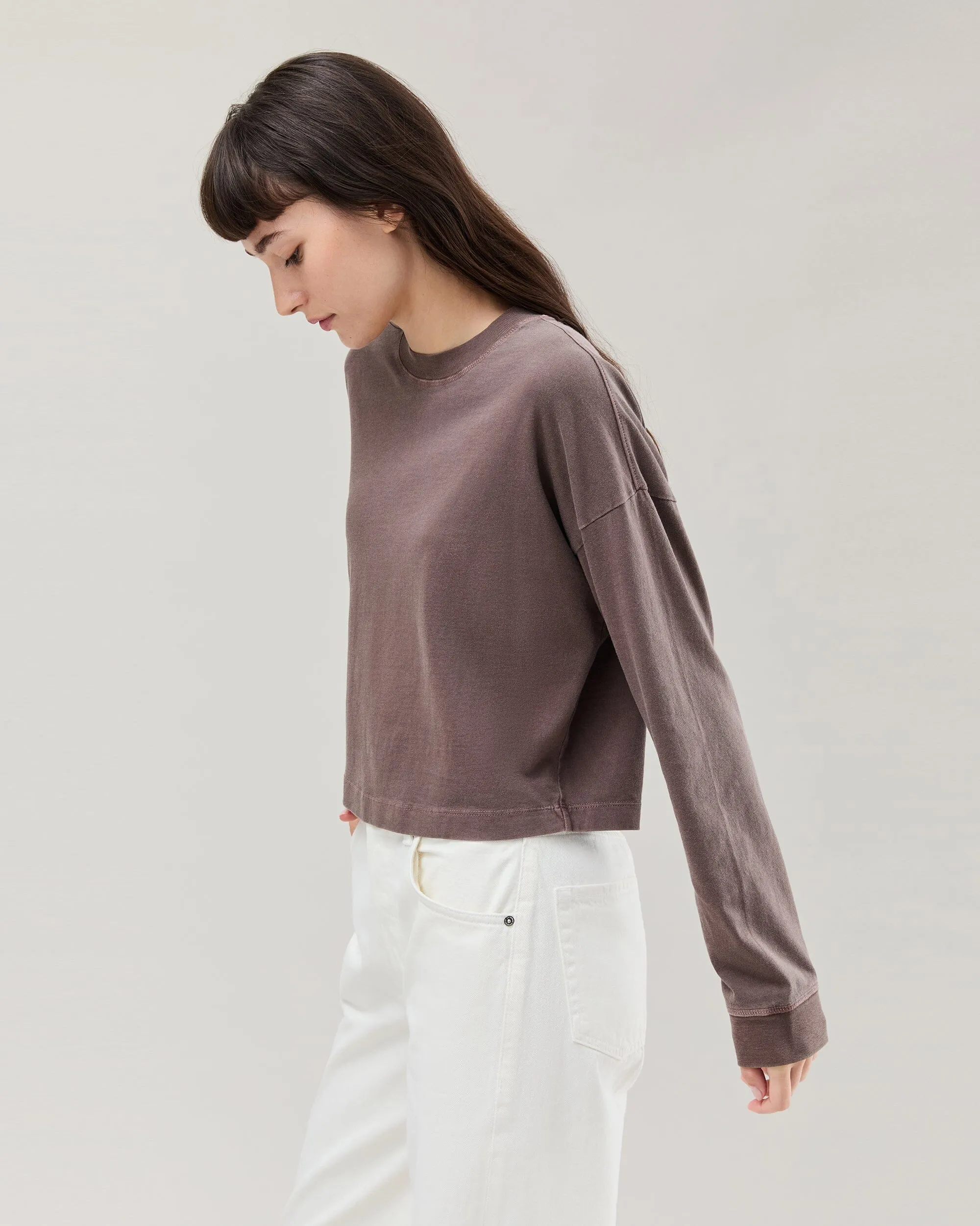 Womens Relaxed Crop Long Sleeve Tee - Pigment Dye Jersey - Mole sold by Andie product image thumbnail 3
