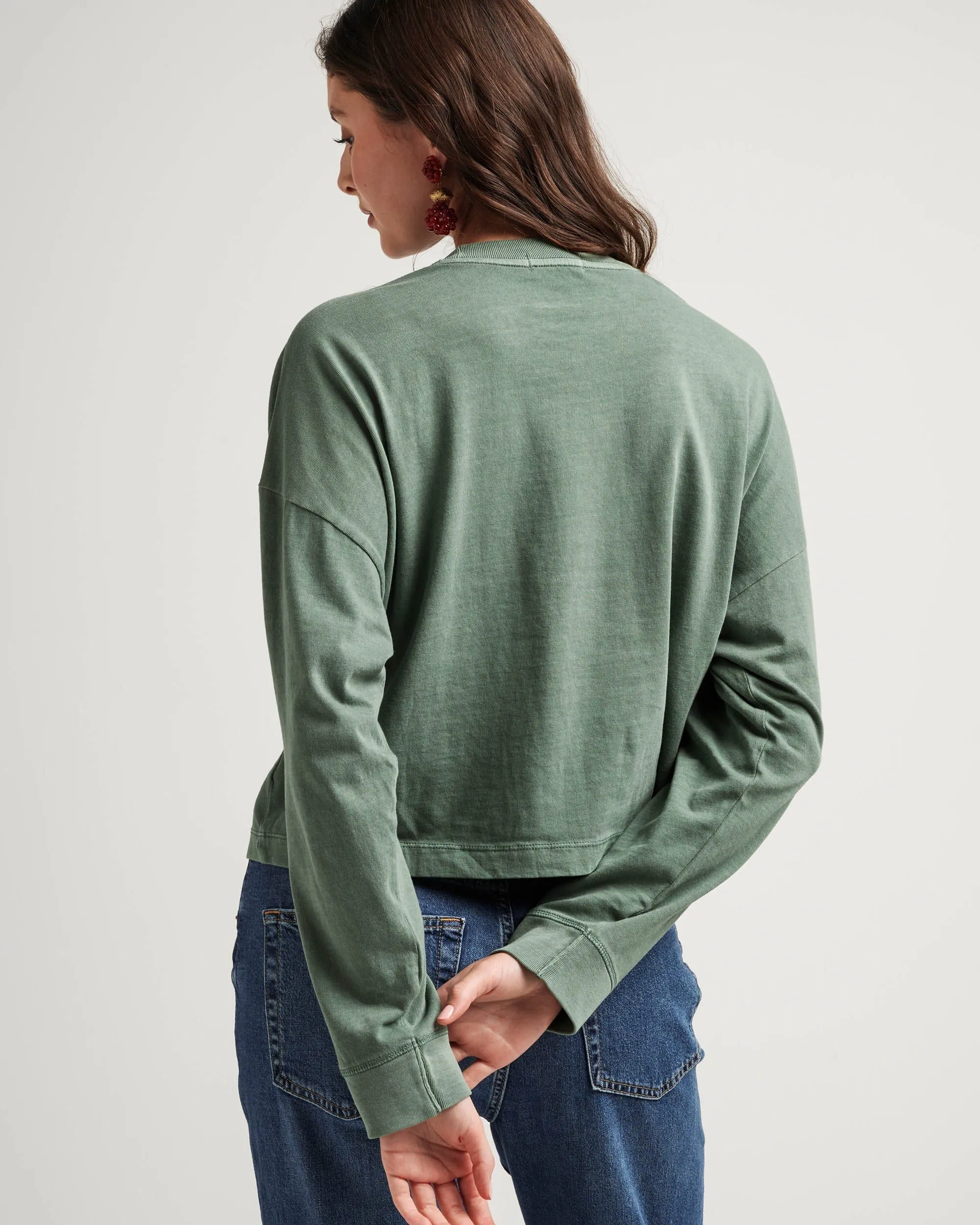 Womens Relaxed Crop Long Sleeve Tee - Pigment Dye Jersey - Sage Leaf sold by Andie product image thumbnail 3