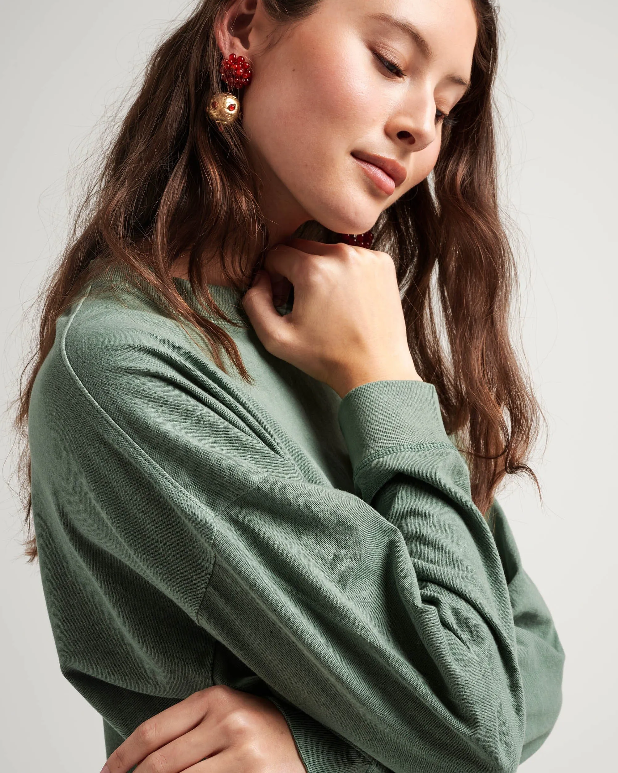 Womens Relaxed Crop Long Sleeve Tee - Pigment Dye Jersey - Sage Leaf sold by Andie product image thumbnail 4