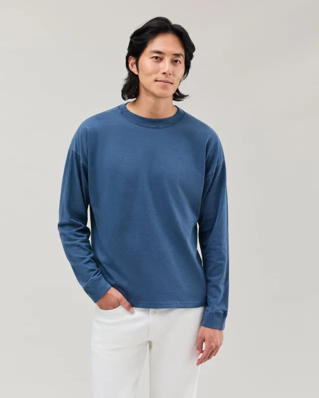Mens Relaxed Long Sleeve Tee - Pigment Dye Jersey - Moonlit Ocean sold by Andie