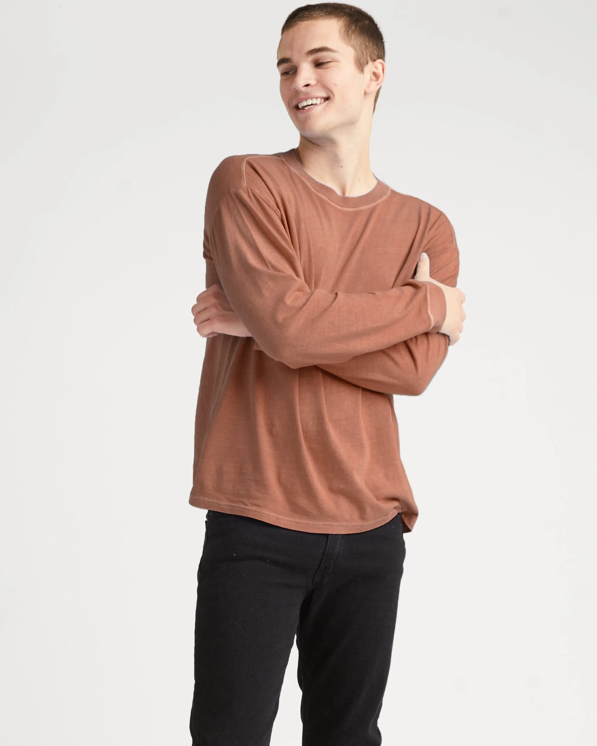 Mens Relaxed Long Sleeve Tee - Pigment Dye Jersey - Latte sold by Andie product image thumbnail 2