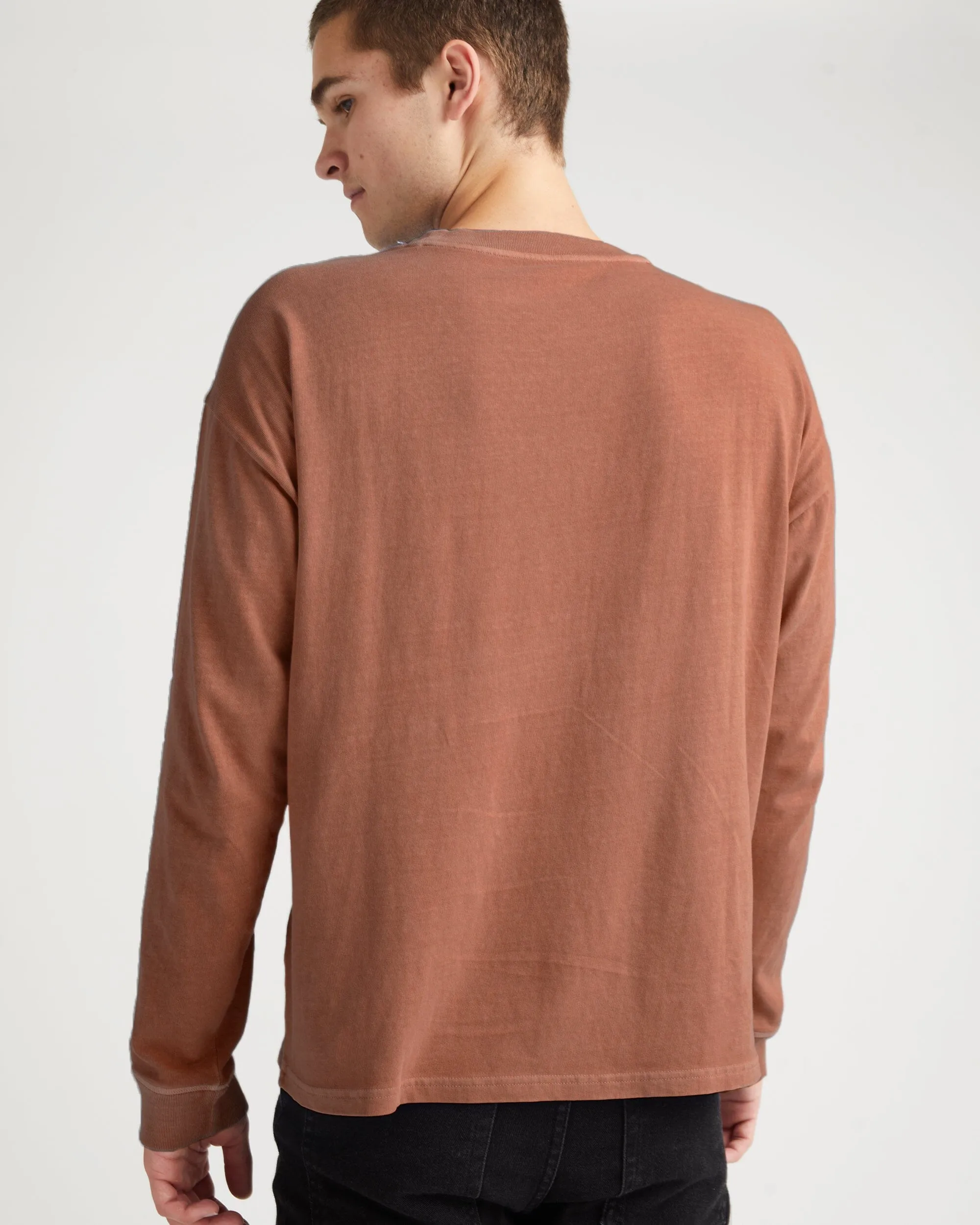 Mens Relaxed Long Sleeve Tee - Pigment Dye Jersey - Latte sold by Andie product image thumbnail 4