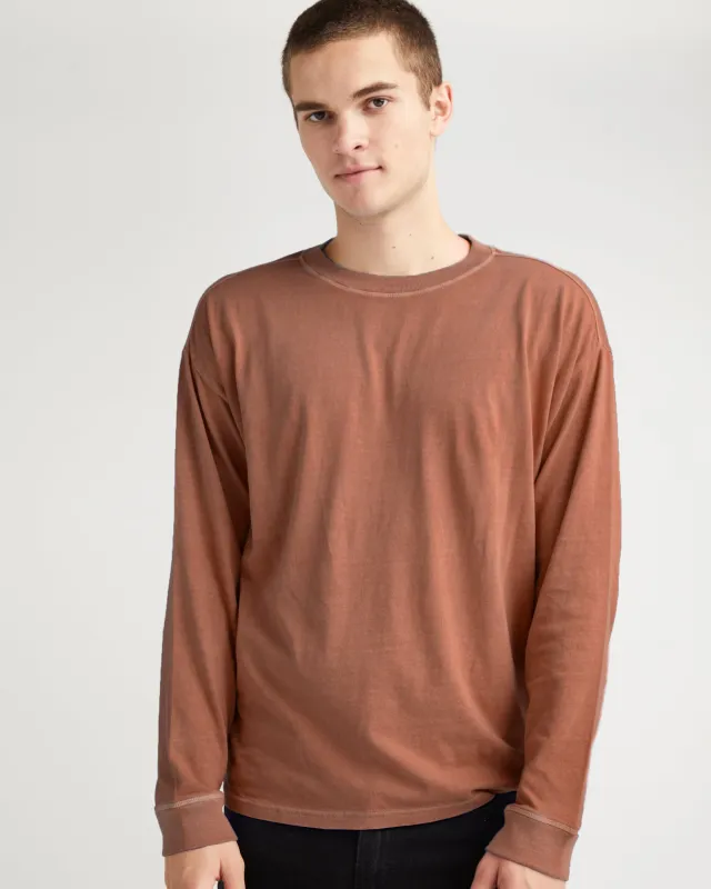 Mens Relaxed Long Sleeve Tee - Pigment Dye Jersey - Latte sold by Andie