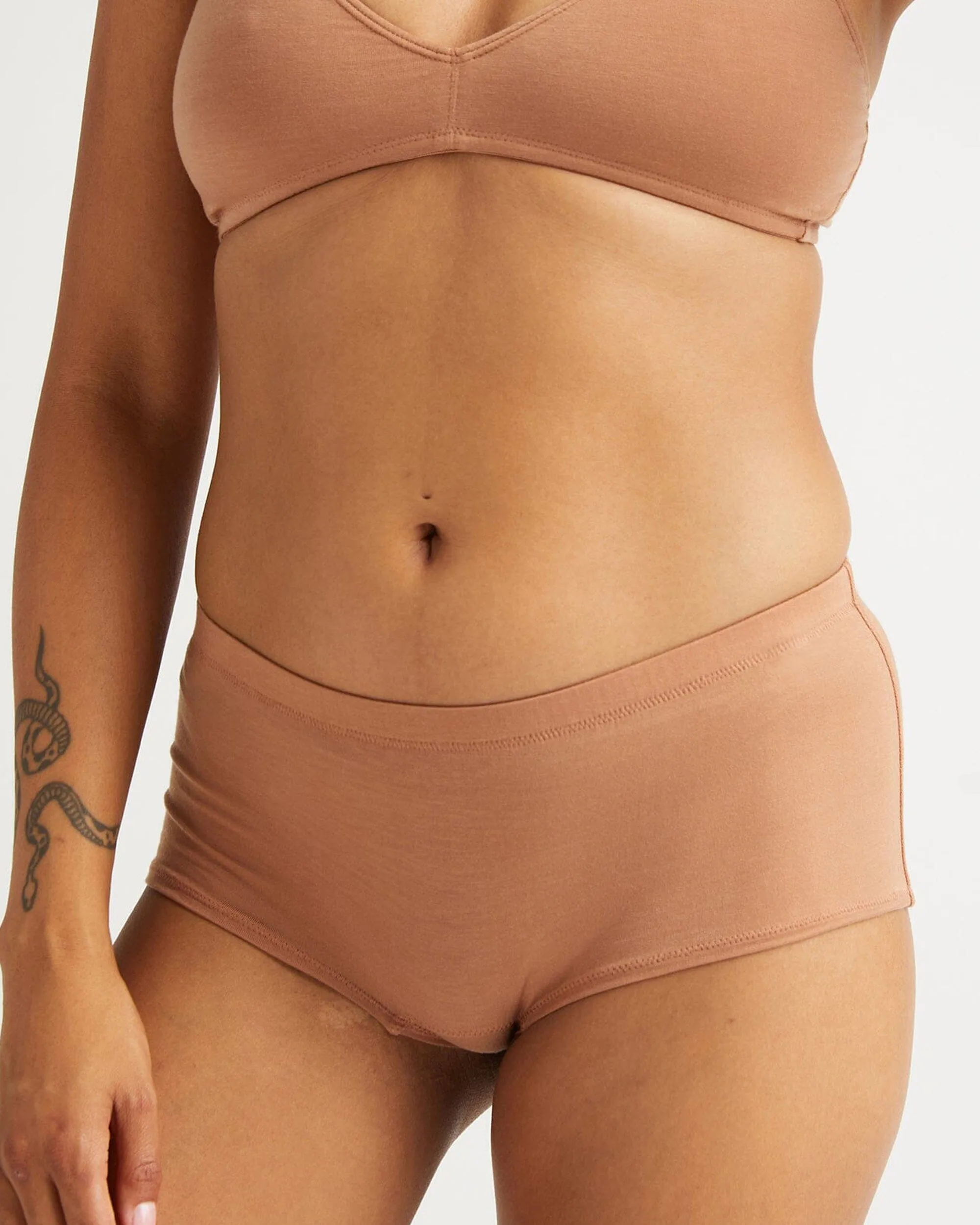 Womens Stretch Lyocell Boyshort - Tencel Lyocell Jersey - Mocha Mousse sold by Andie product image thumbnail 2