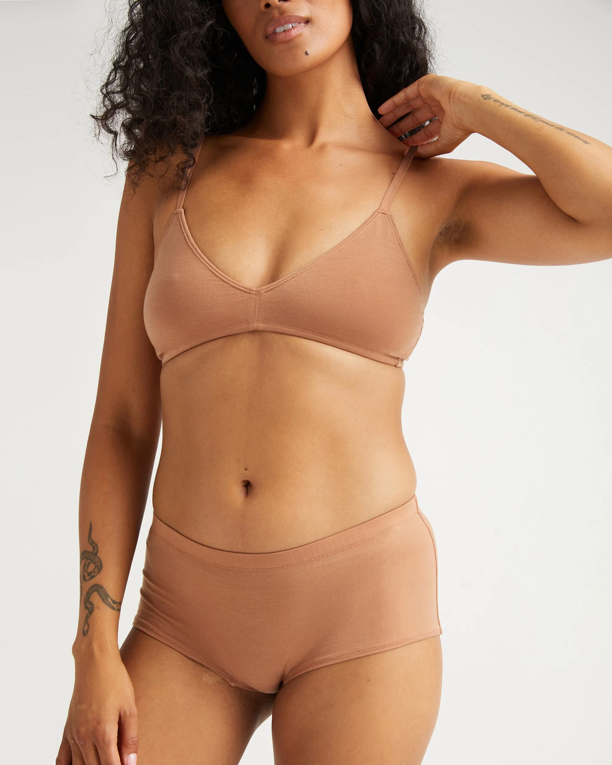 Womens Stretch Lyocell Boyshort - Tencel Lyocell Jersey - Mocha Mousse sold by Andie