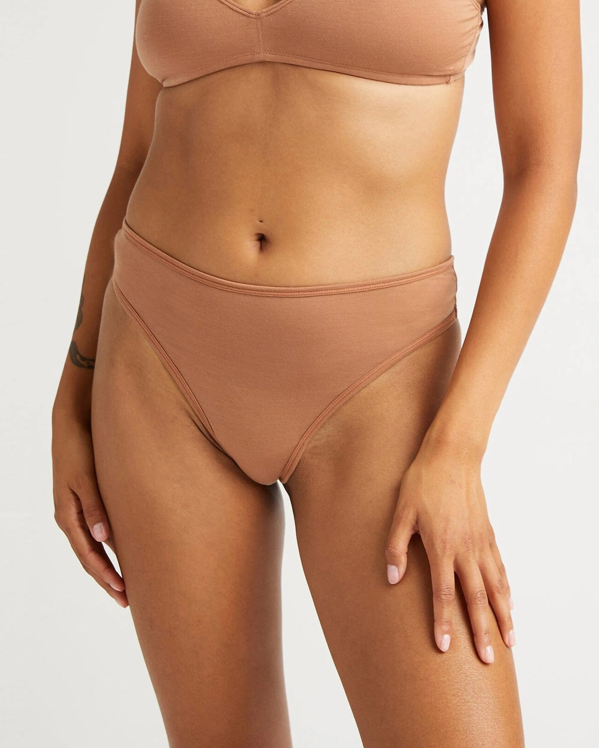 Womens Stretch Lyocell Mid Rise Thong - Tencel Lyocell Jersey - Mocha Mousse sold by Andie