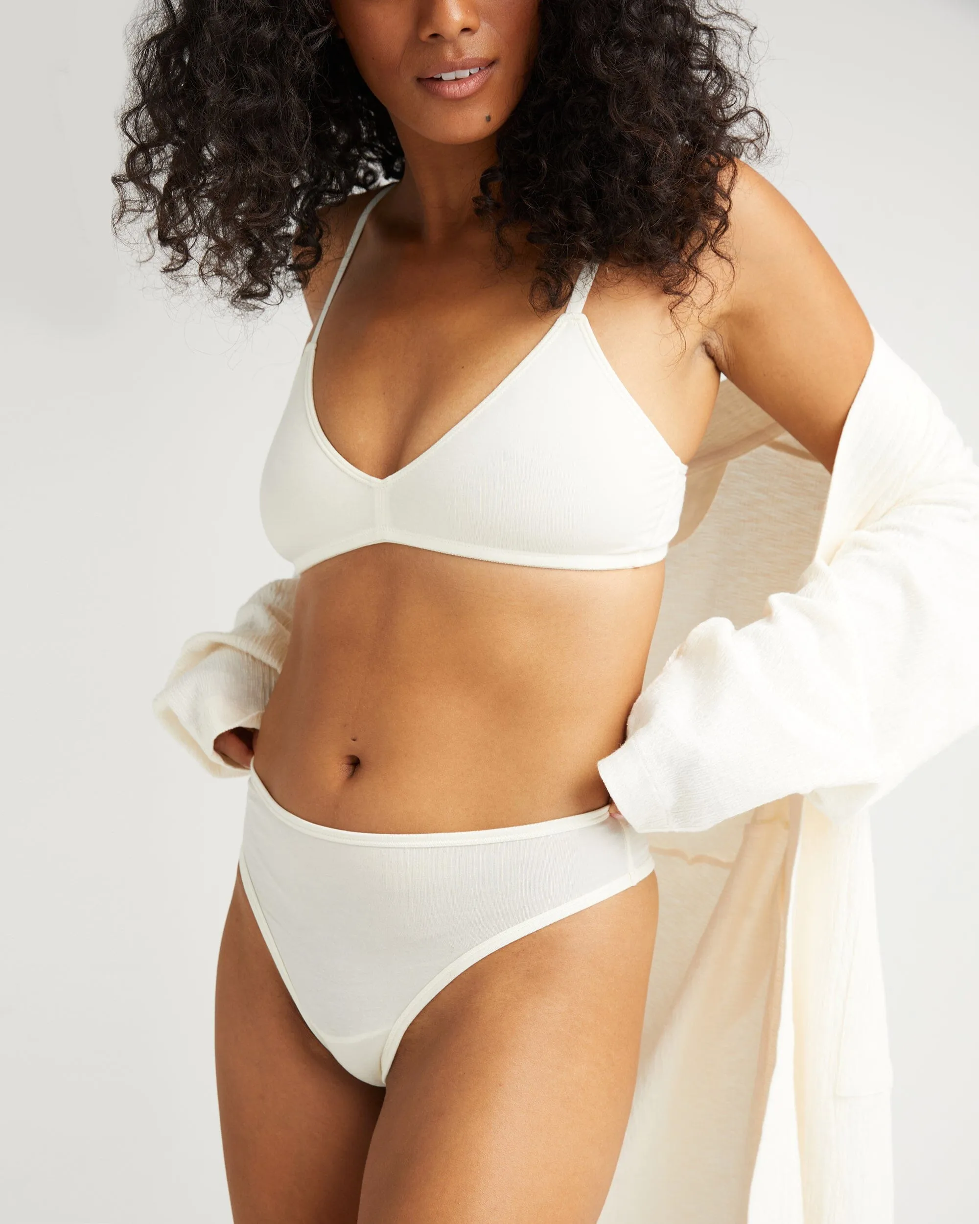 Womens Stretch Lyocell Mid Rise Thong - Tencel Lyocell Jersey - Bone sold by Andie product image thumbnail 2