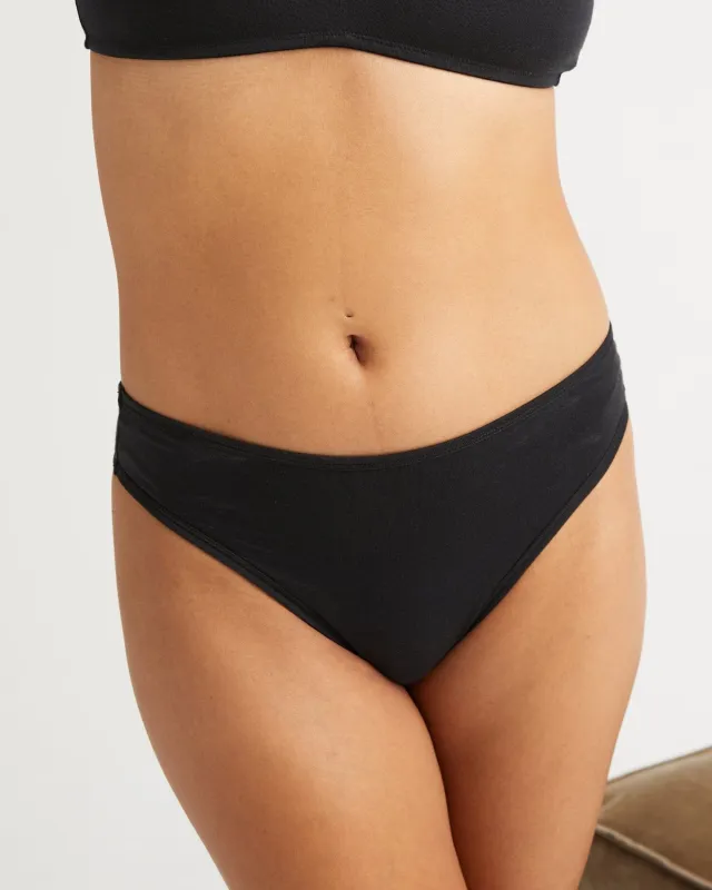 Womens Stretch Lyocell Mid Rise Thong - Tencel Lyocell Jersey - Black sold by Andie
