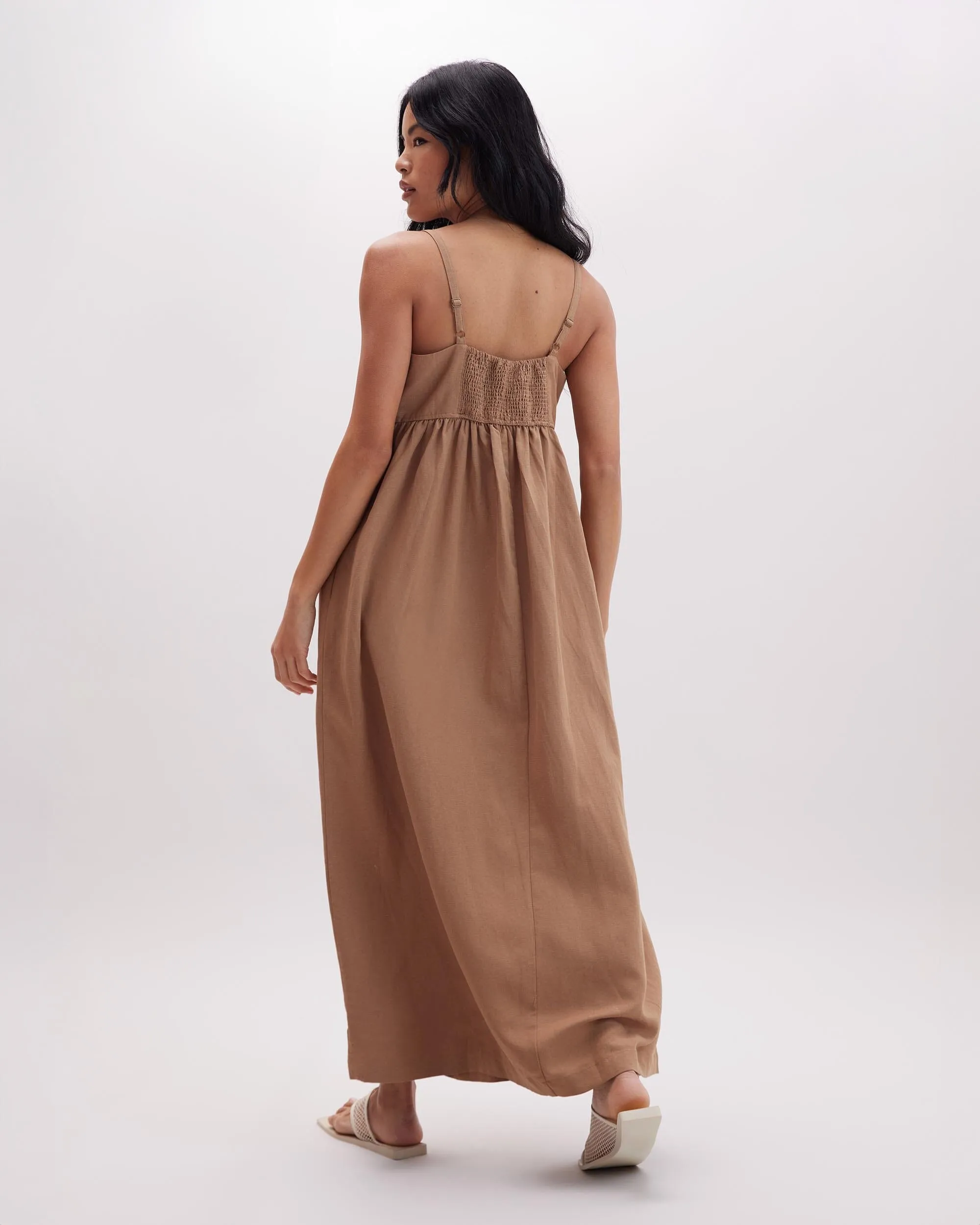 Womens Linen Maxi Dress - Rayon Linen Woven - Cafe Au Lait sold by Andie product image thumbnail 2