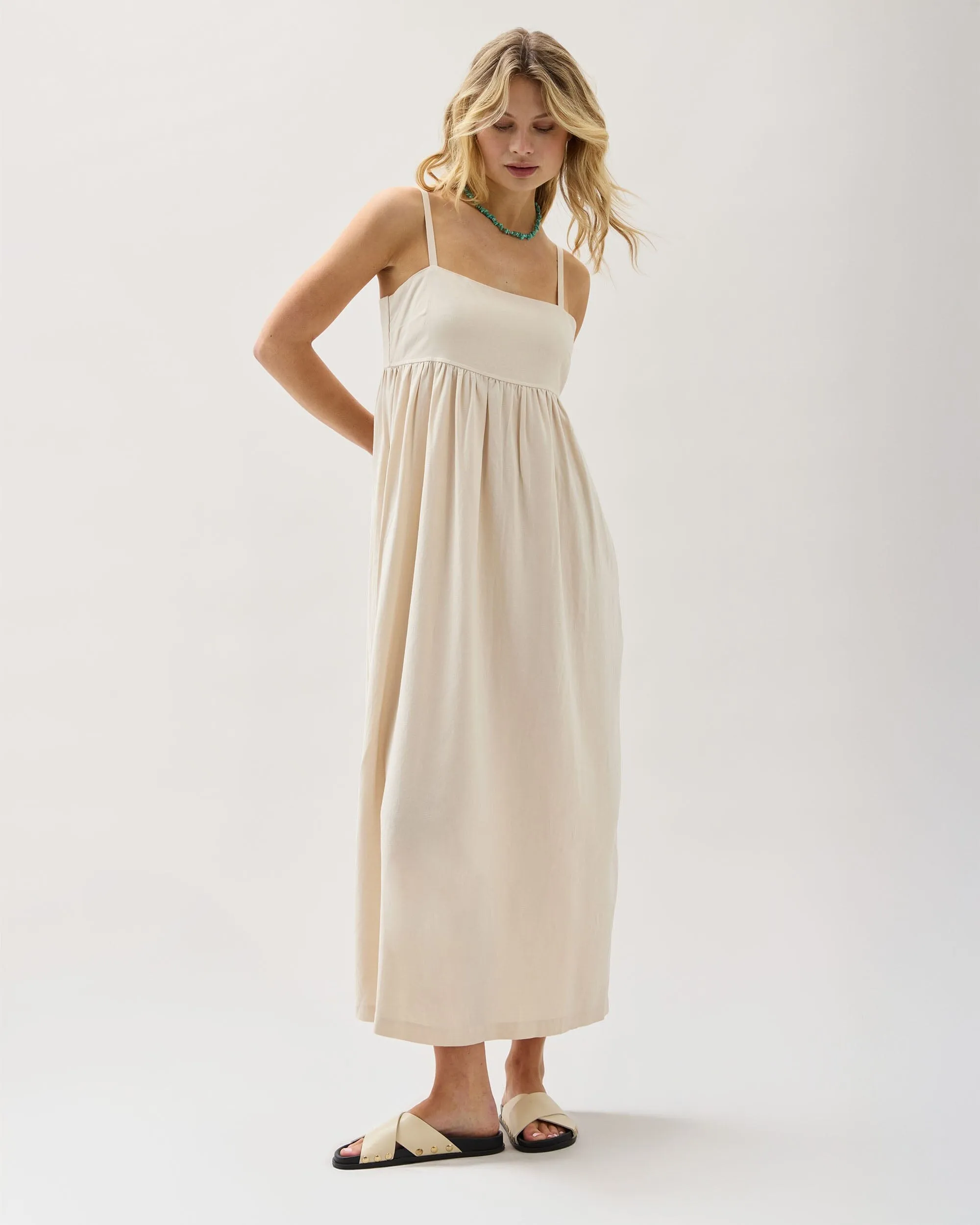 Womens Linen Maxi Dress - Rayon Linen Woven - Bone sold by Andie product image thumbnail 3