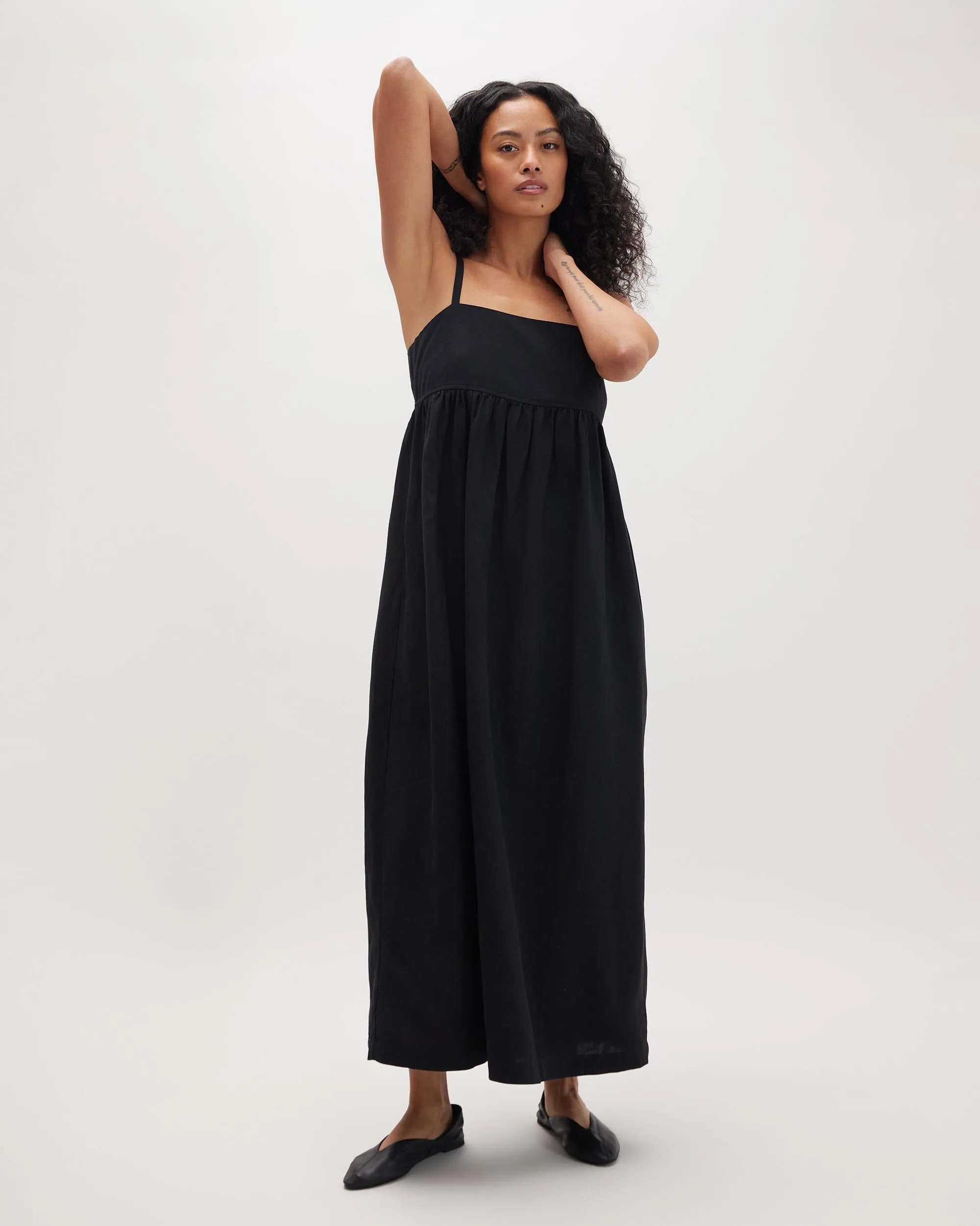 Womens Linen Maxi Dress - Rayon Linen Woven - Black sold by Andie