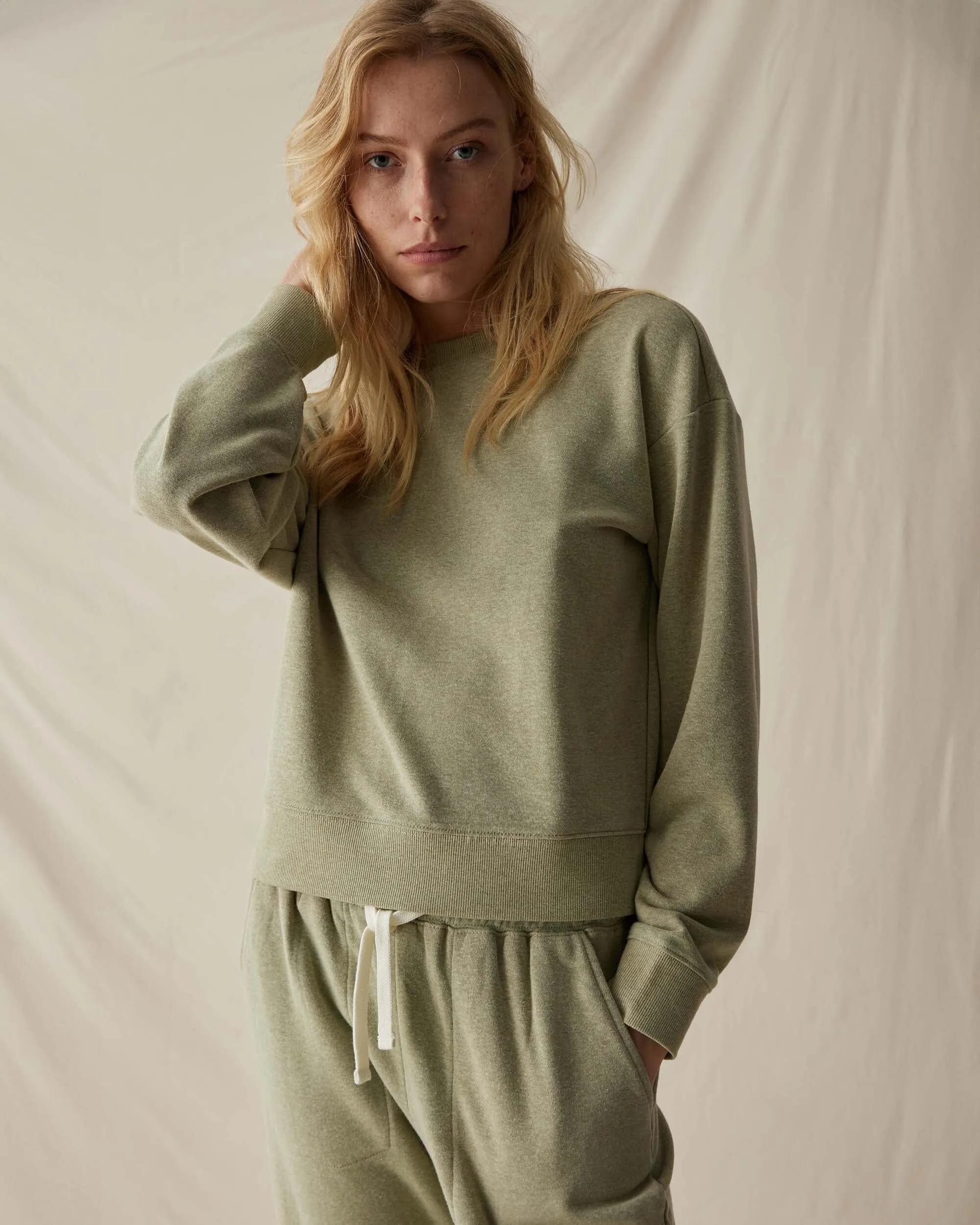 Womens April Lightweight Sweatshirt - French Terry - Green Ground sold by Andie