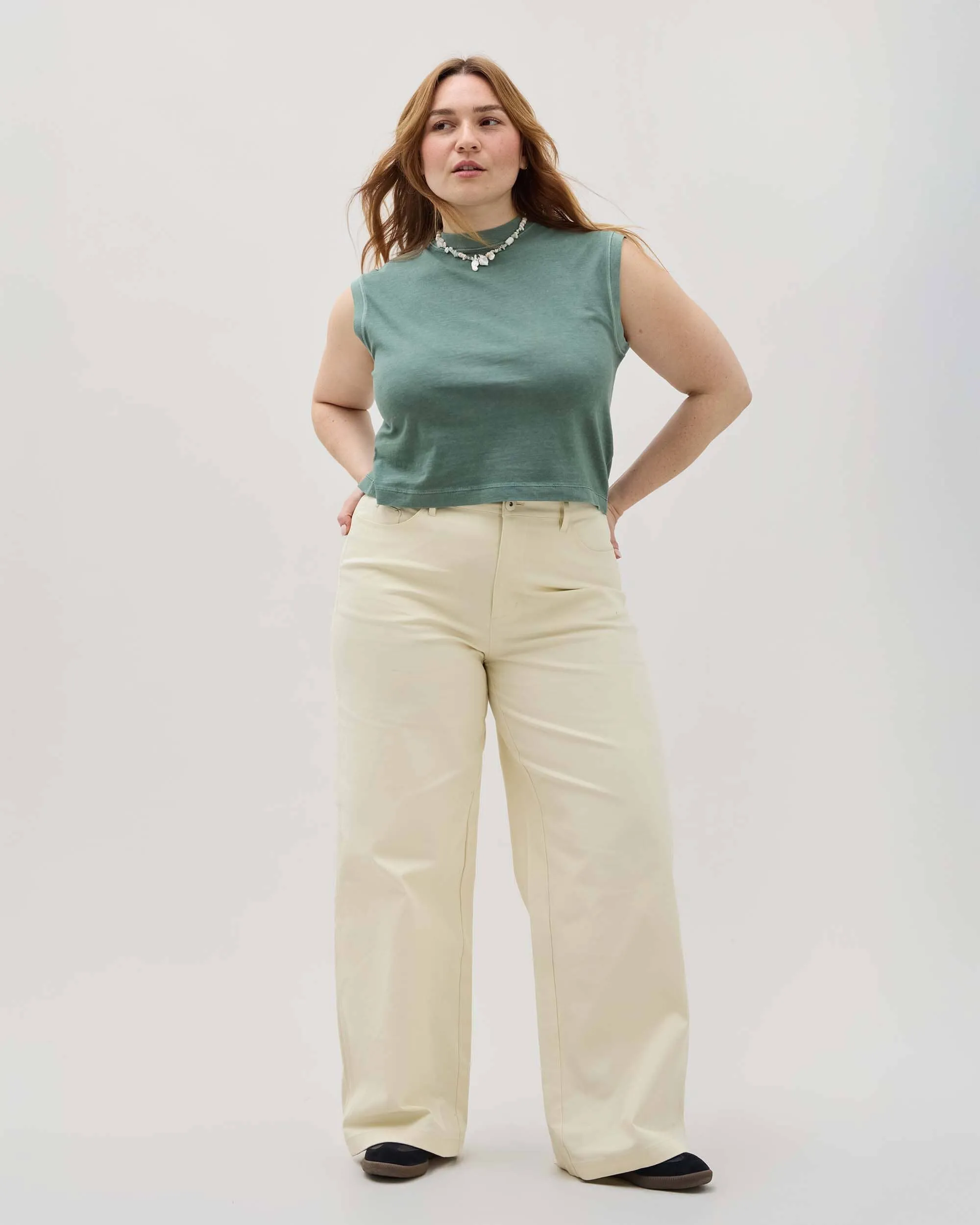 Womens Relaxed Muscle Tee - Pigment Dye Jersey - Sage Leaf sold by Andie product image thumbnail 2