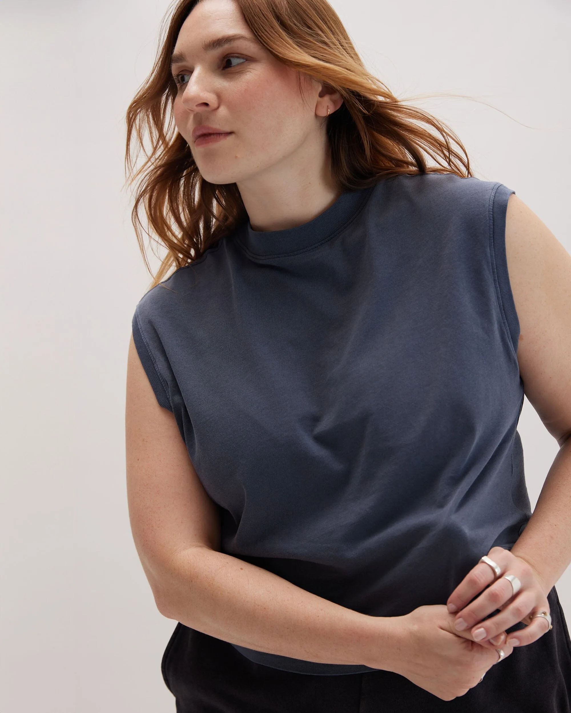 Womens Relaxed Muscle Tee - Pigment Dye Jersey - Blue Steel sold by Andie product image thumbnail 4